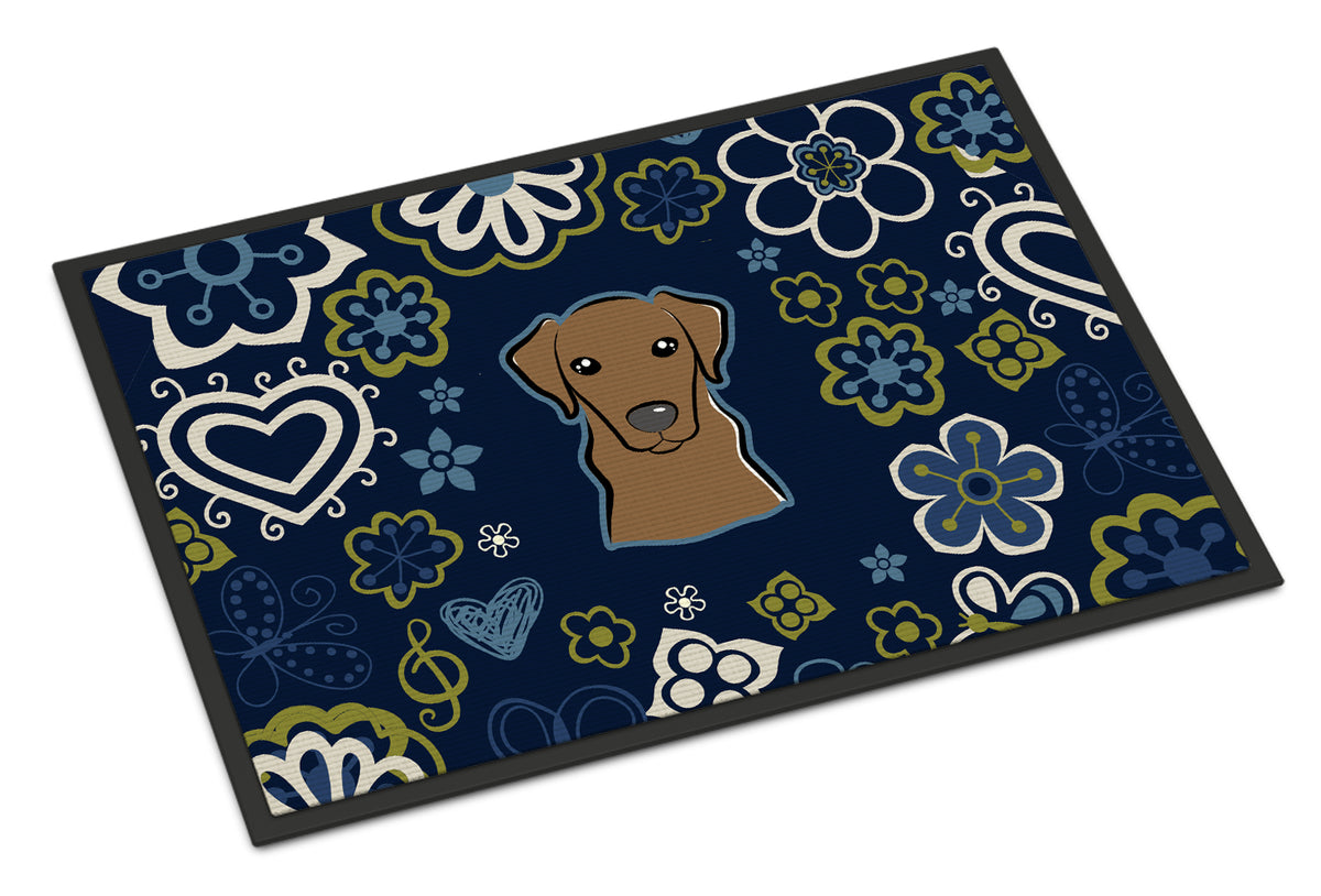 Blue Flowers Chocolate Labrador Indoor or Outdoor Mat 18x27 BB5085MAT - the-store.com