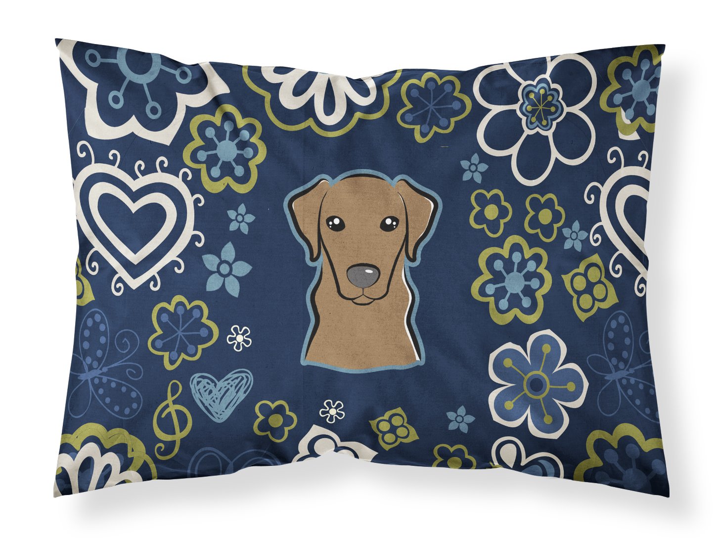 Blue Flowers Chocolate Labrador Fabric Standard Pillowcase BB5085PILLOWCASE by Caroline's Treasures