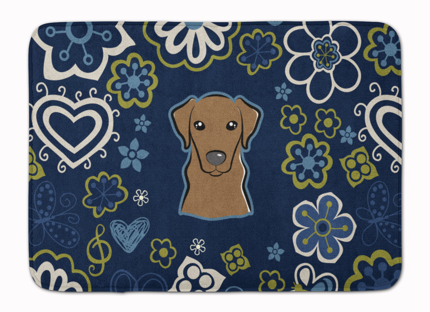 Blue Flowers Chocolate Labrador Machine Washable Memory Foam Mat BB5085RUG - the-store.com