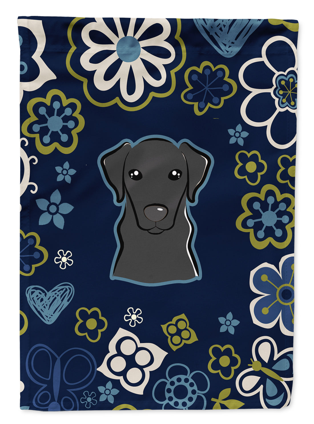 Blue Flowers Black Labrador Flag Garden Size BB5086GF  the-store.com.