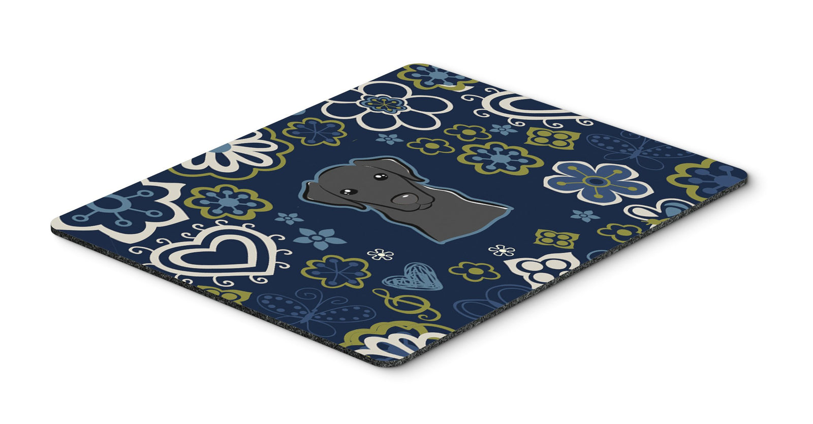 Blue Flowers Black Labrador Mouse Pad, Hot Pad or Trivet by Caroline's Treasures