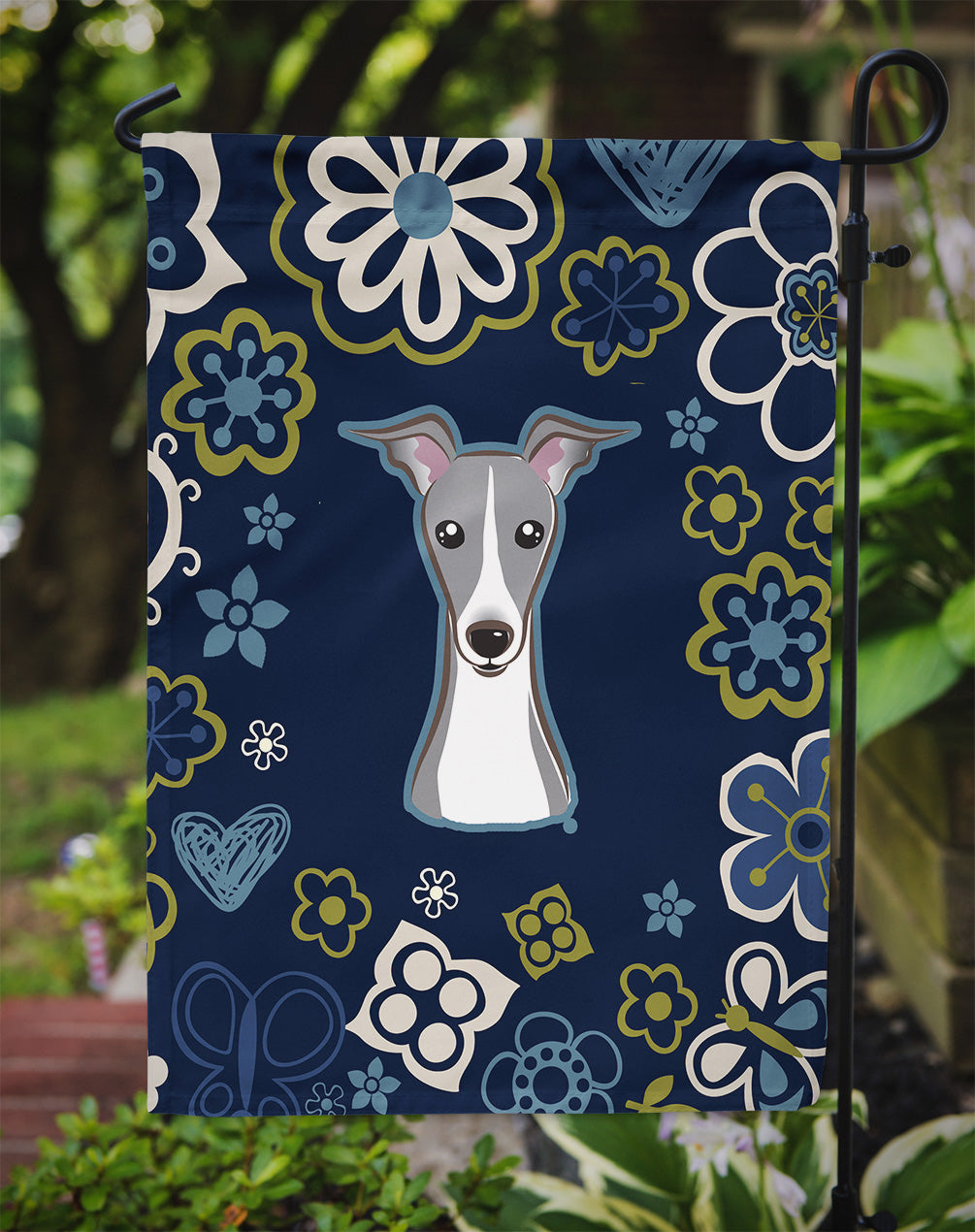 Blue Flowers Italian Greyhound Flag Garden Size BB5087GF  the-store.com.