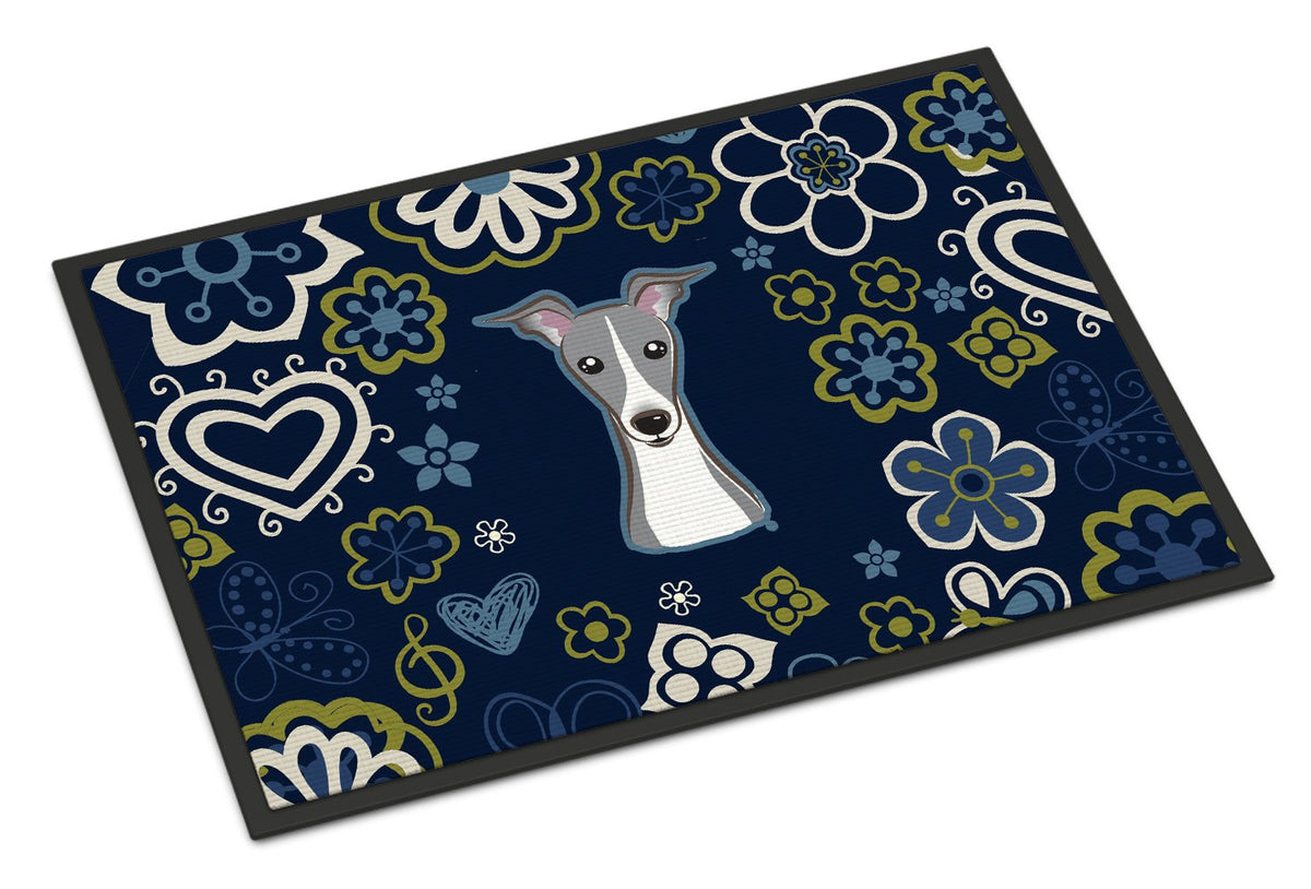 Blue Flowers Italian Greyhound Indoor or Outdoor Mat 24x36 BB5087JMAT by Caroline&#39;s Treasures