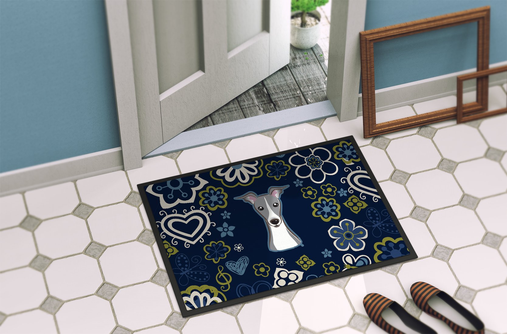 Blue Flowers Italian Greyhound Indoor or Outdoor Mat 24x36 BB5087JMAT by Caroline's Treasures