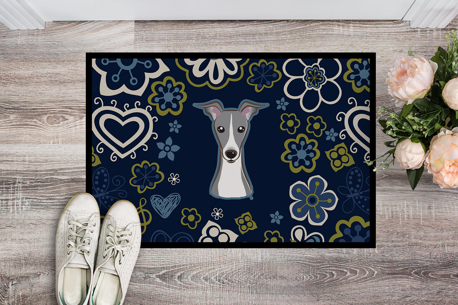 Blue Flowers Italian Greyhound Indoor or Outdoor Mat 18x27 BB5087MAT - the-store.com