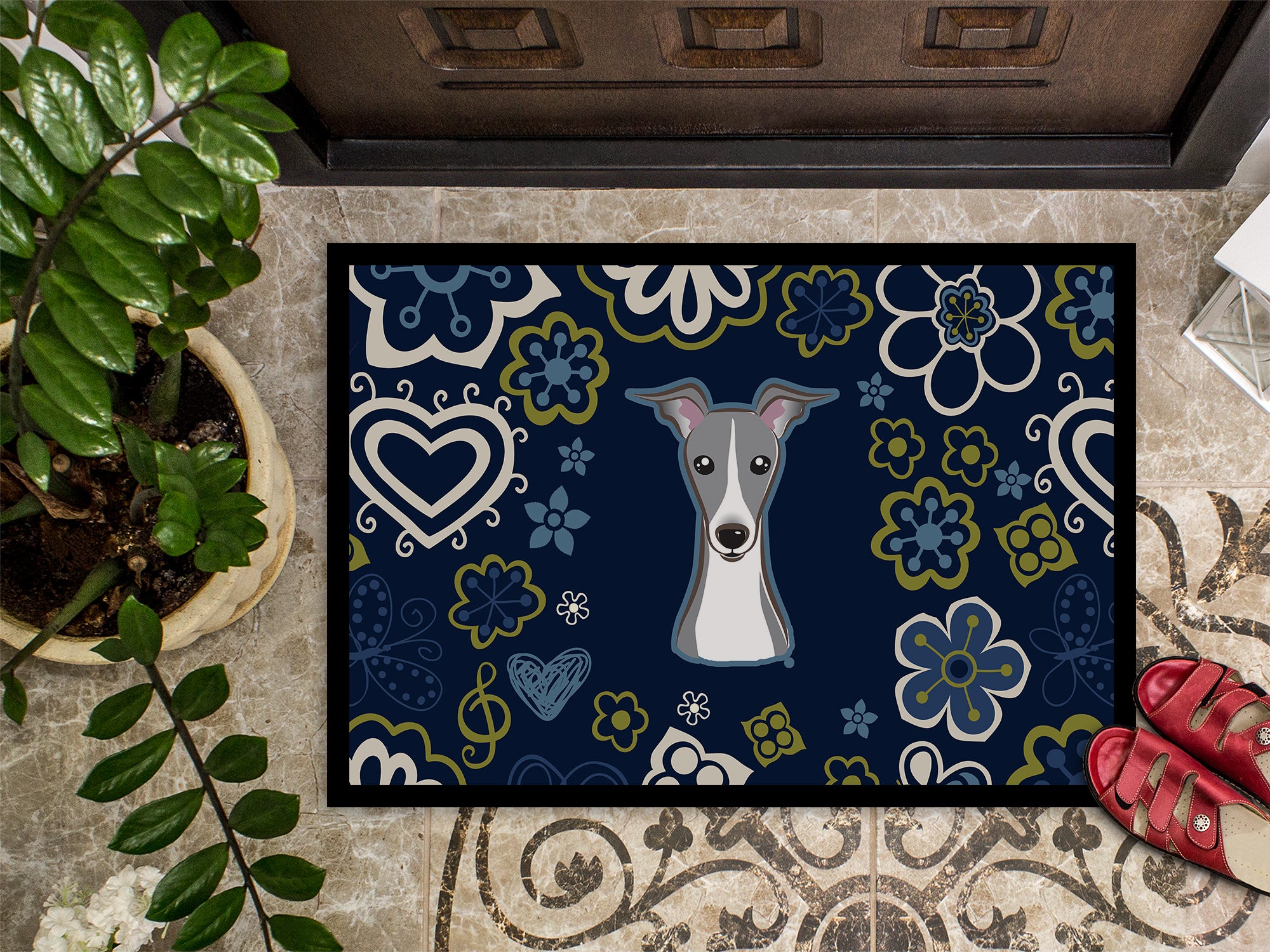 Blue Flowers Italian Greyhound Indoor or Outdoor Mat 18x27 BB5087MAT - the-store.com