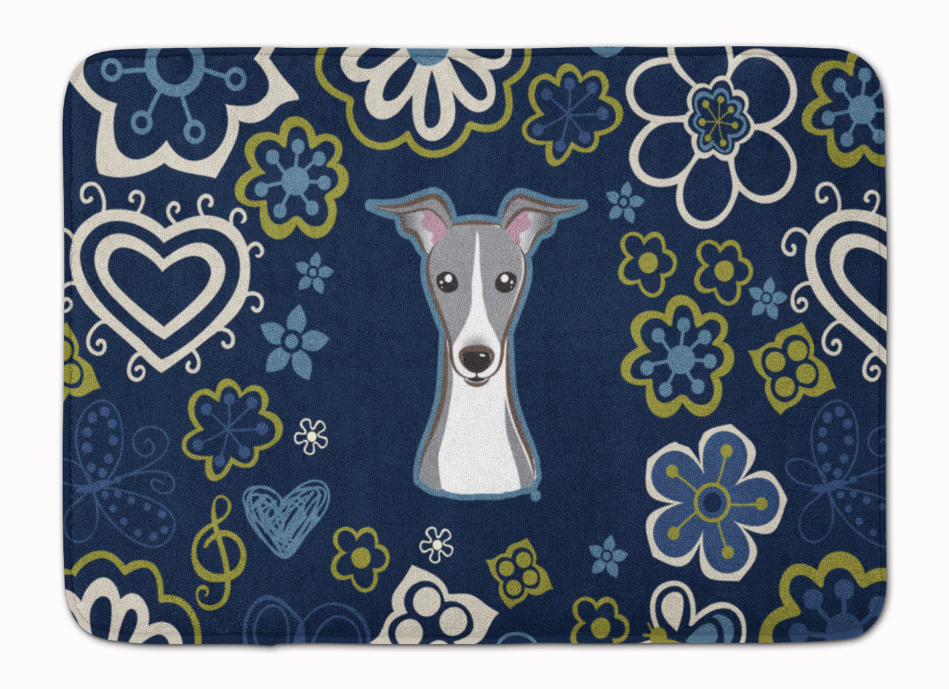 Blue Flowers Italian Greyhound Machine Washable Memory Foam Mat BB5087RUG - the-store.com