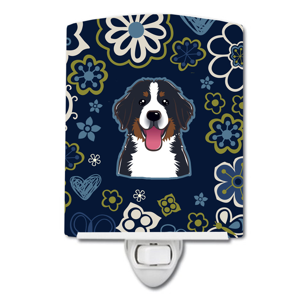 Blue Flowers Bernese Mountain Dog Ceramic Night Light BB5088CNL - the-store.com