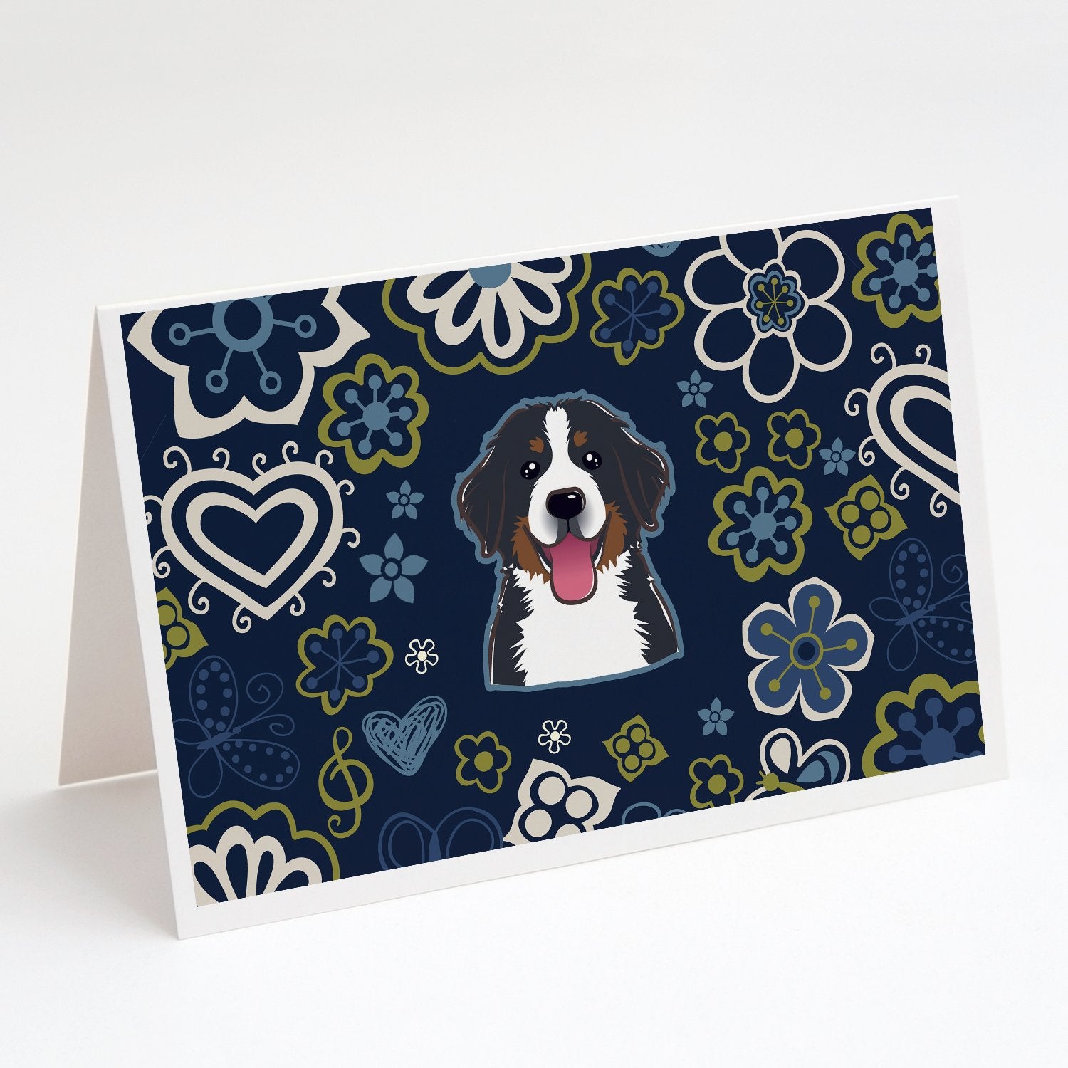 Buy this Blue Flowers Bernese Mountain Dog Greeting Cards and Envelopes Pack of 8