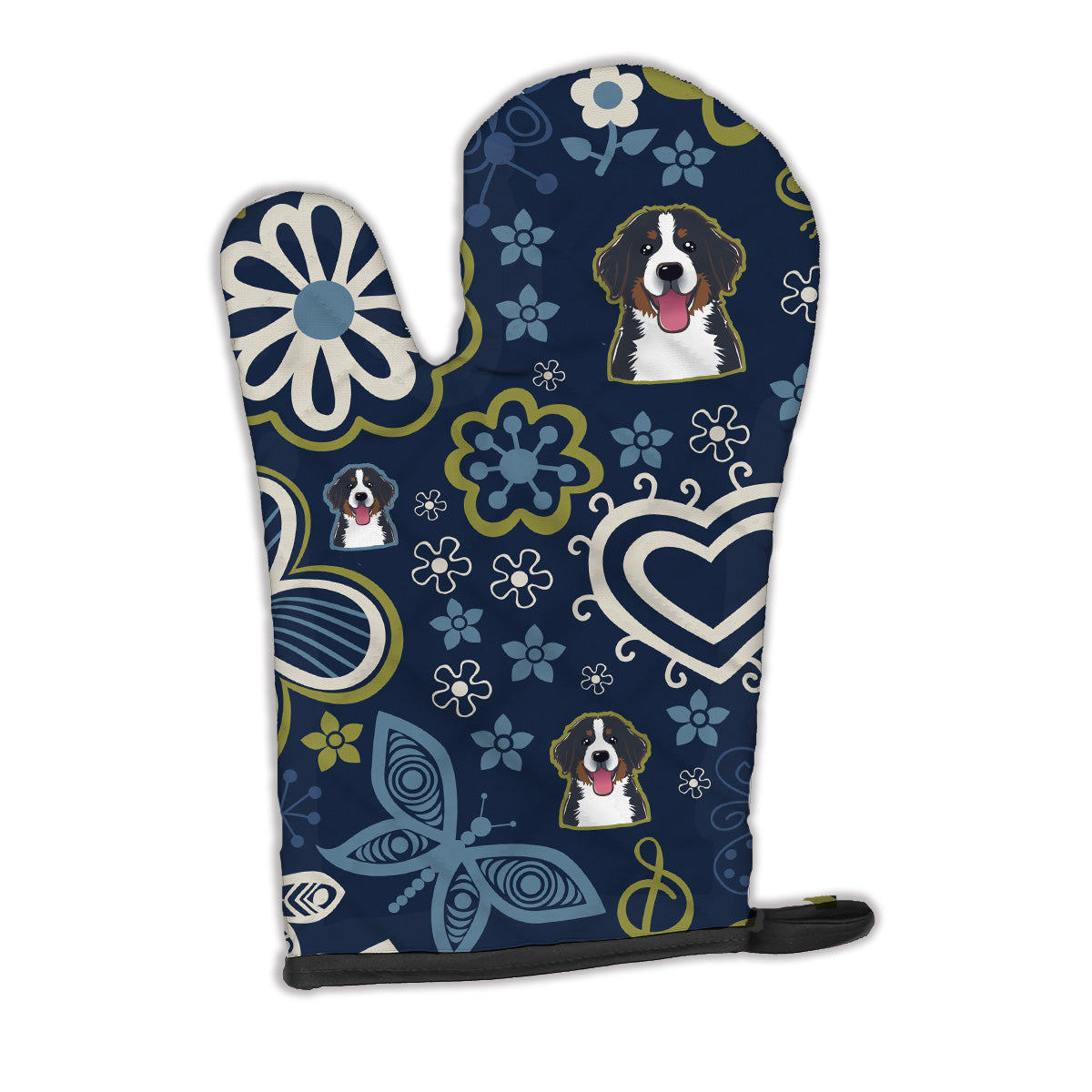 Blue Flowers Bernese Mountain Dog Oven Mitt BB5088OVMT  the-store.com.