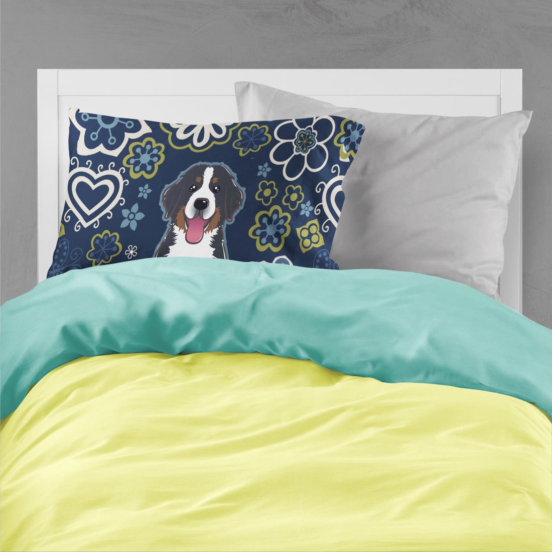 Blue Flowers Bernese Mountain Dog Fabric Standard Pillowcase BB5088PILLOWCASE by Caroline's Treasures