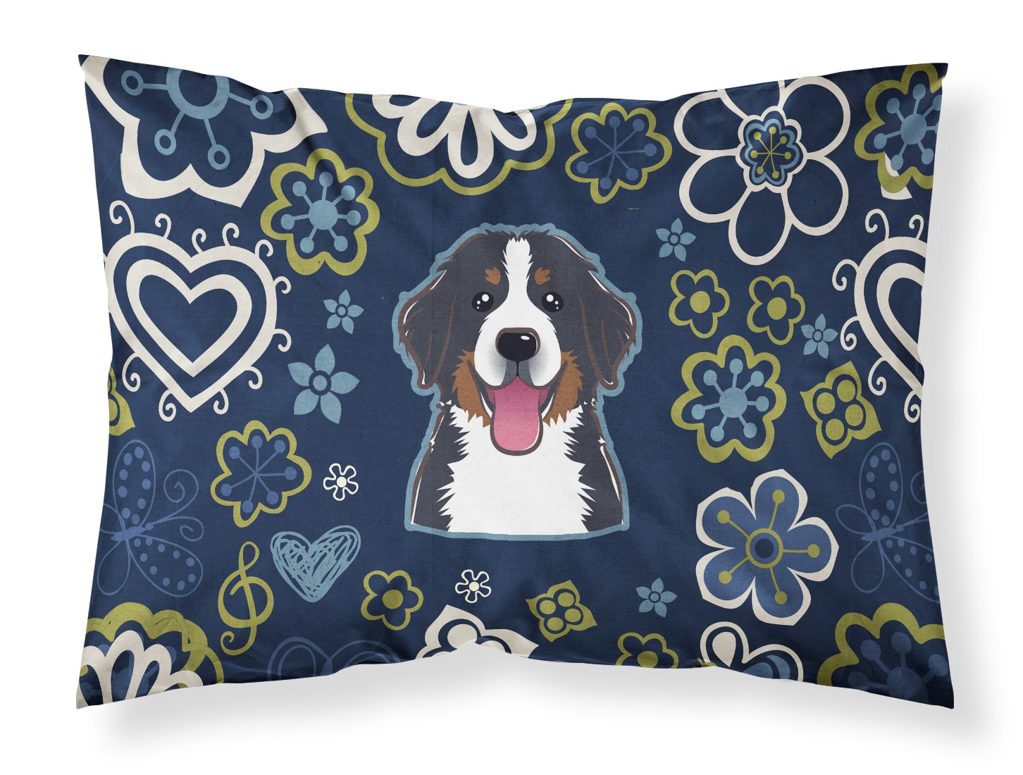 Blue Flowers Bernese Mountain Dog Fabric Standard Pillowcase BB5088PILLOWCASE by Caroline's Treasures