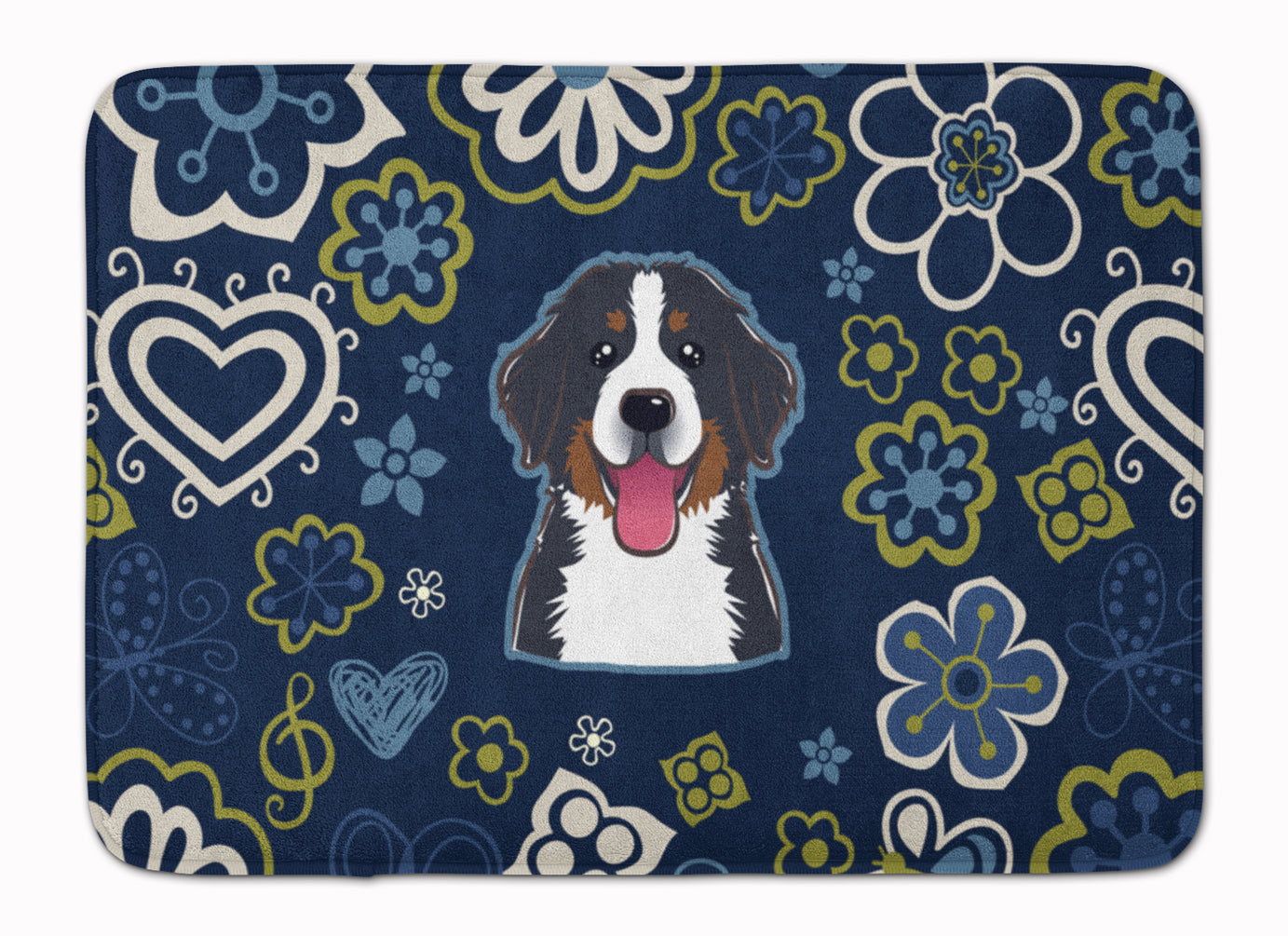 Blue Flowers Bernese Mountain Dog Machine Washable Memory Foam Mat BB5088RUG - the-store.com