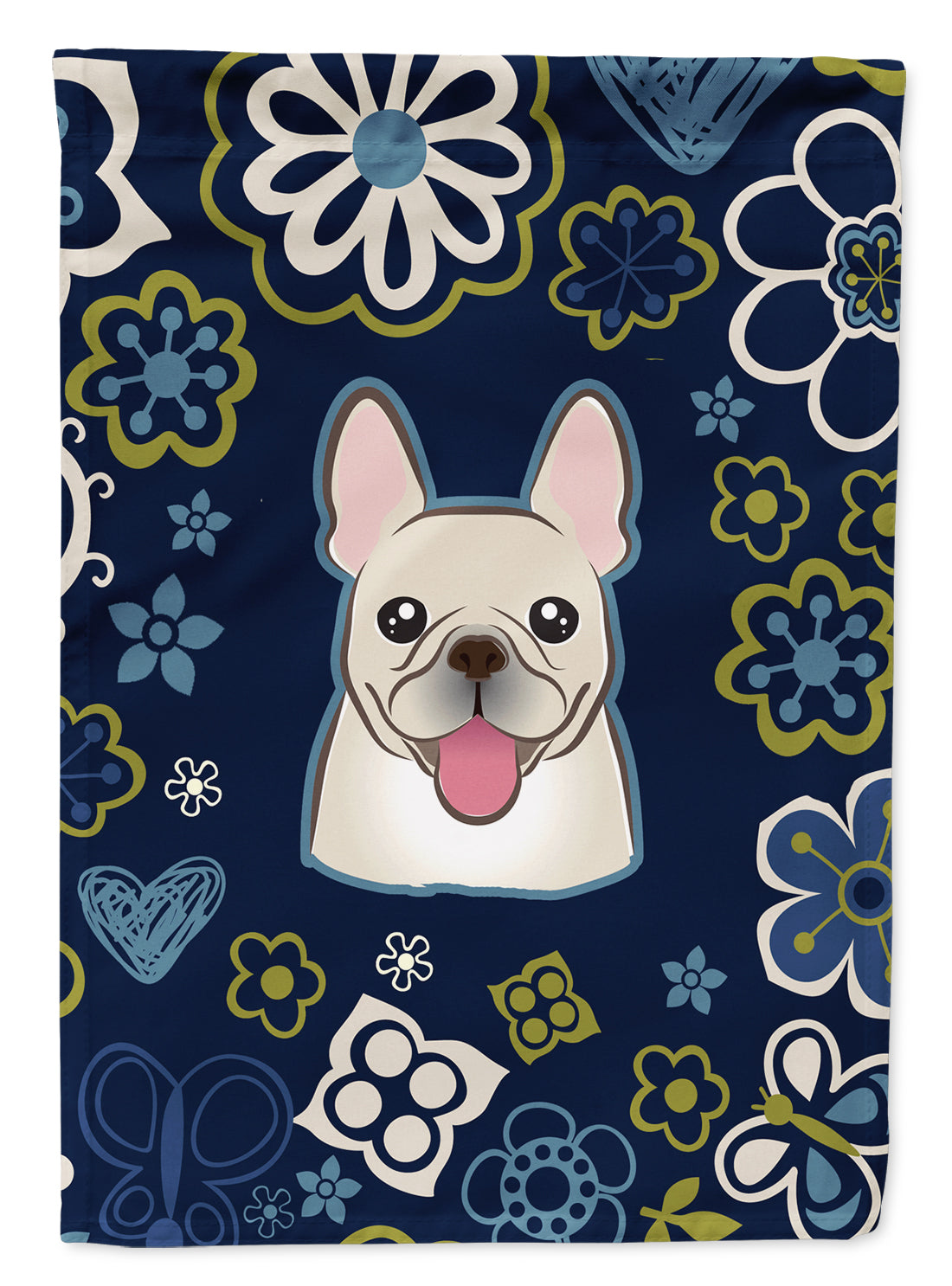 Blue Flowers French Bulldog Flag Garden Size  the-store.com.