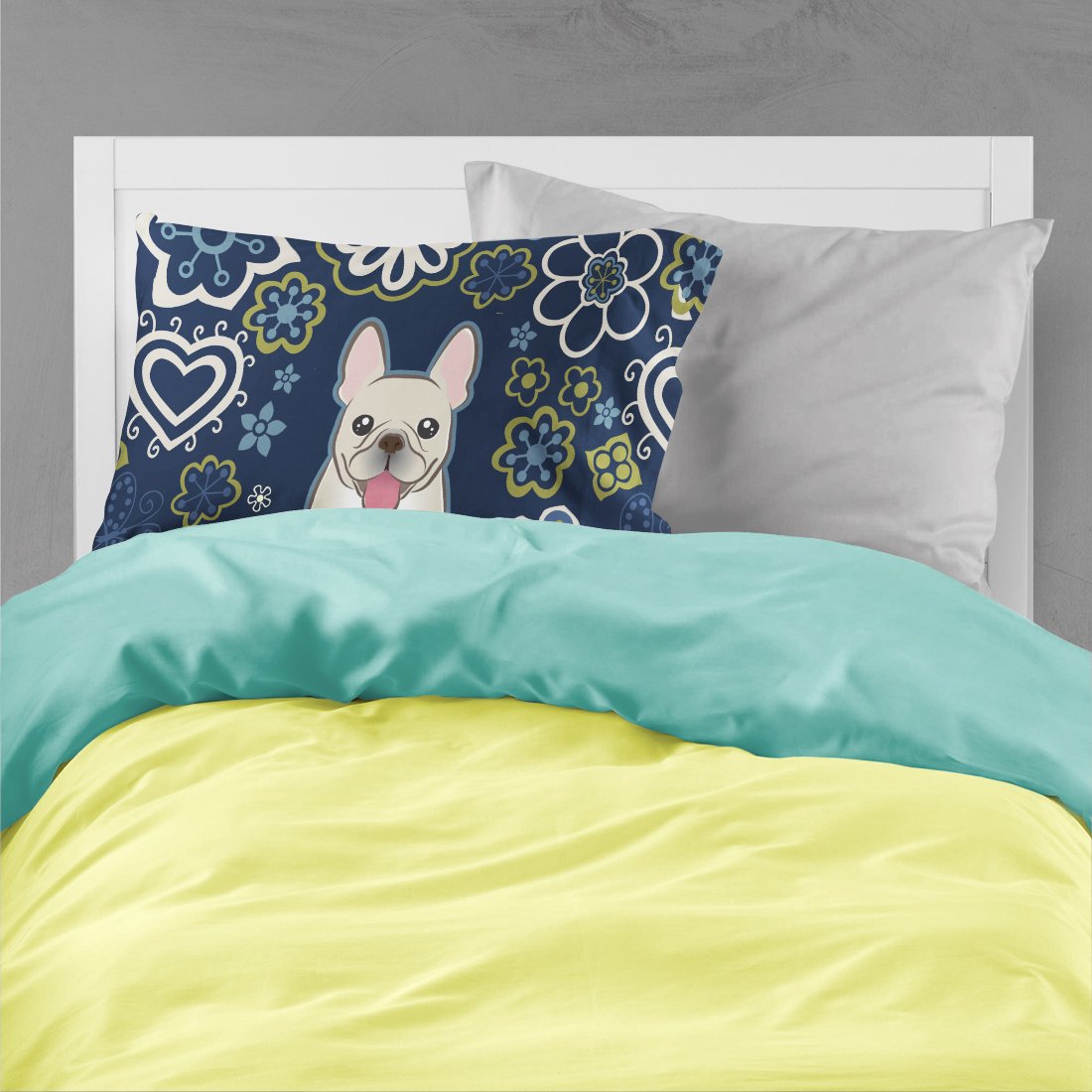 Blue Flowers French Bulldog Fabric Standard Pillowcase BB5089PILLOWCASE by Caroline's Treasures