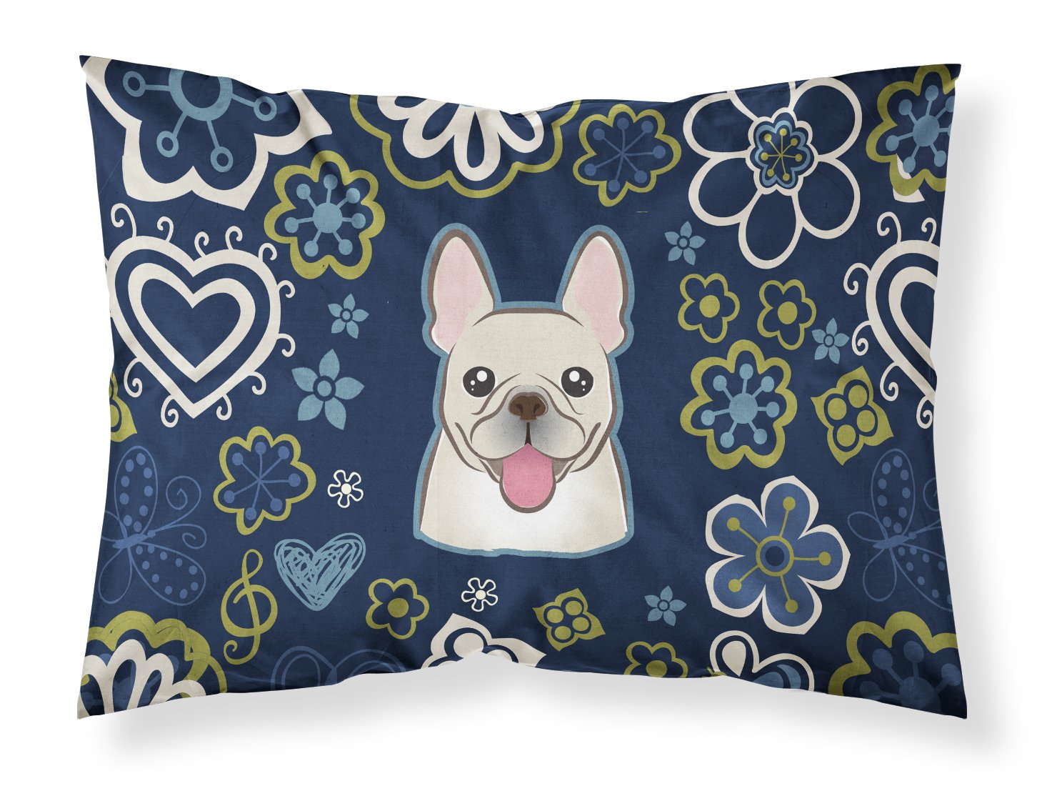 Blue Flowers French Bulldog Fabric Standard Pillowcase BB5089PILLOWCASE by Caroline's Treasures