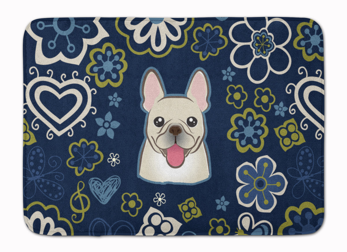 Blue Flowers French Bulldog Machine Washable Memory Foam Mat BB5089RUG - the-store.com