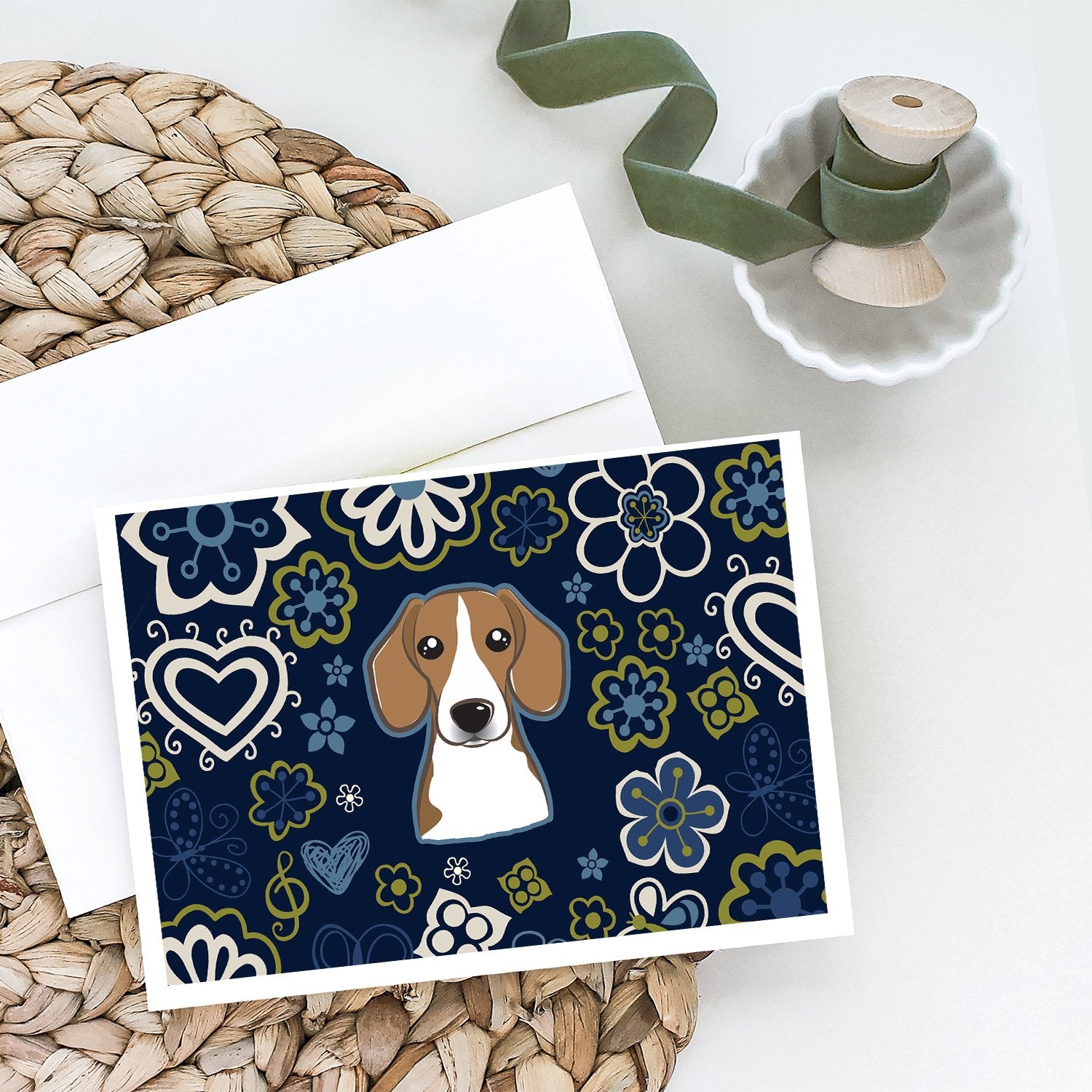 Buy this Blue Flowers Beagle Greeting Cards and Envelopes Pack of 8