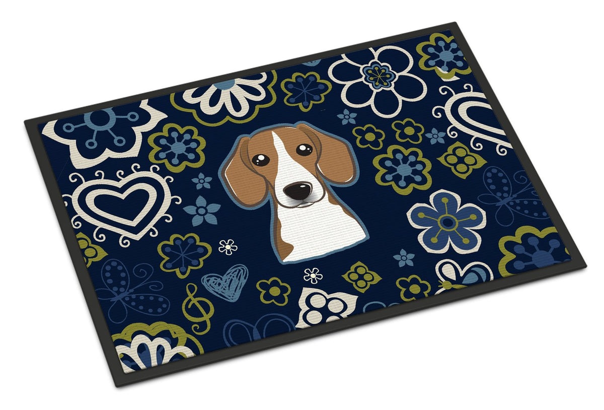 Blue Flowers Beagle Indoor or Outdoor Mat 24x36 BB5090JMAT by Caroline&#39;s Treasures