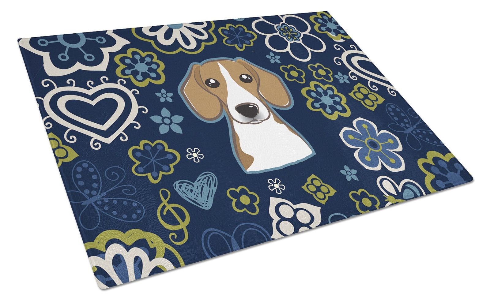 Blue Flowers Beagle Glass Cutting Board Large BB5090LCB by Caroline's Treasures