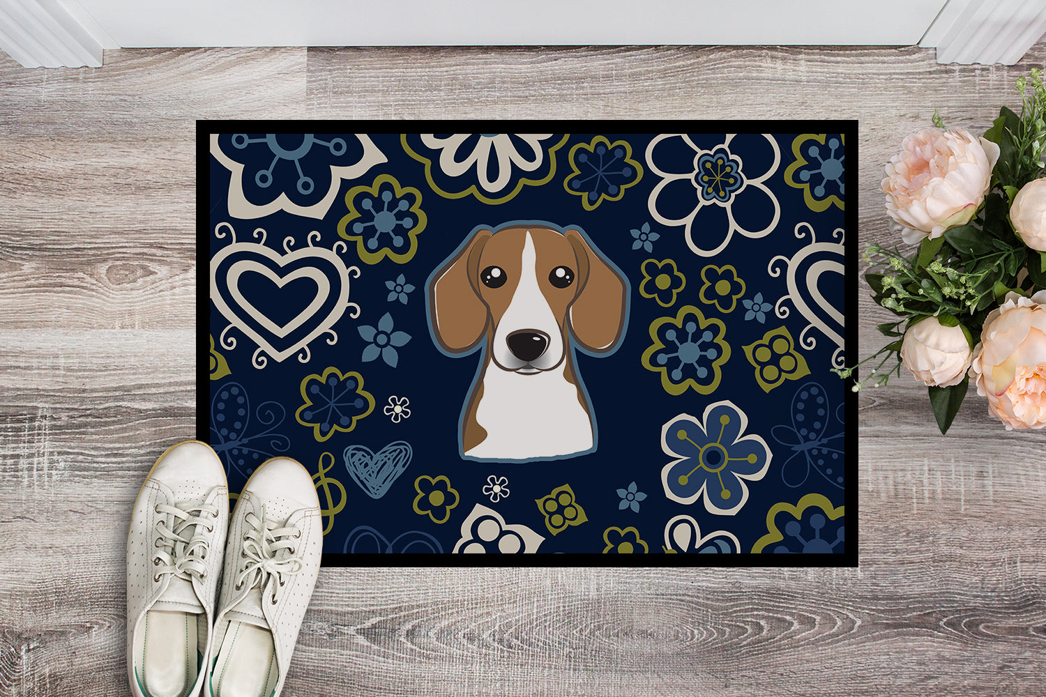 Blue Flowers Beagle Indoor or Outdoor Mat 18x27 BB5090MAT - the-store.com