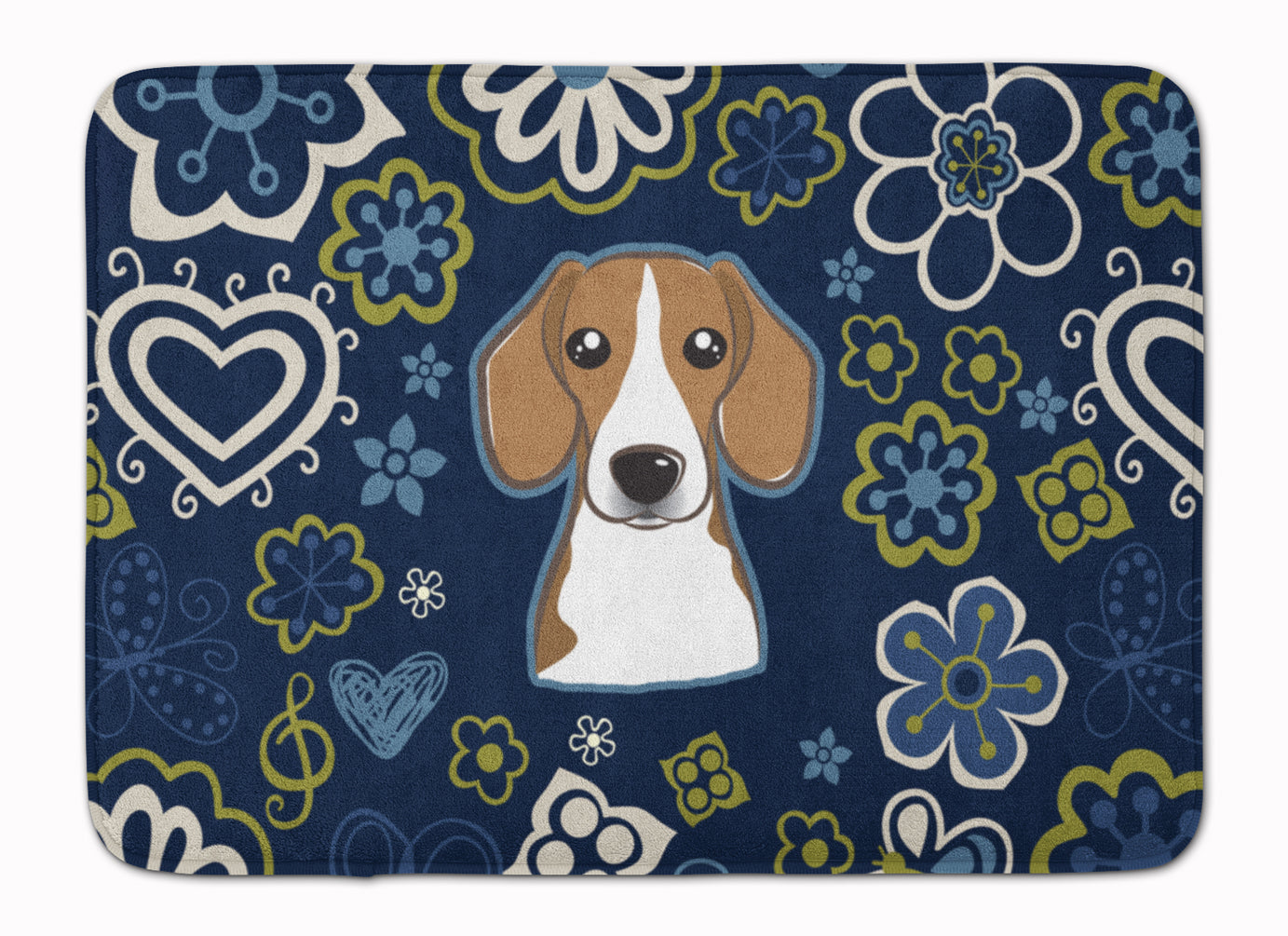 Blue Flowers Beagle Machine Washable Memory Foam Mat BB5090RUG - the-store.com