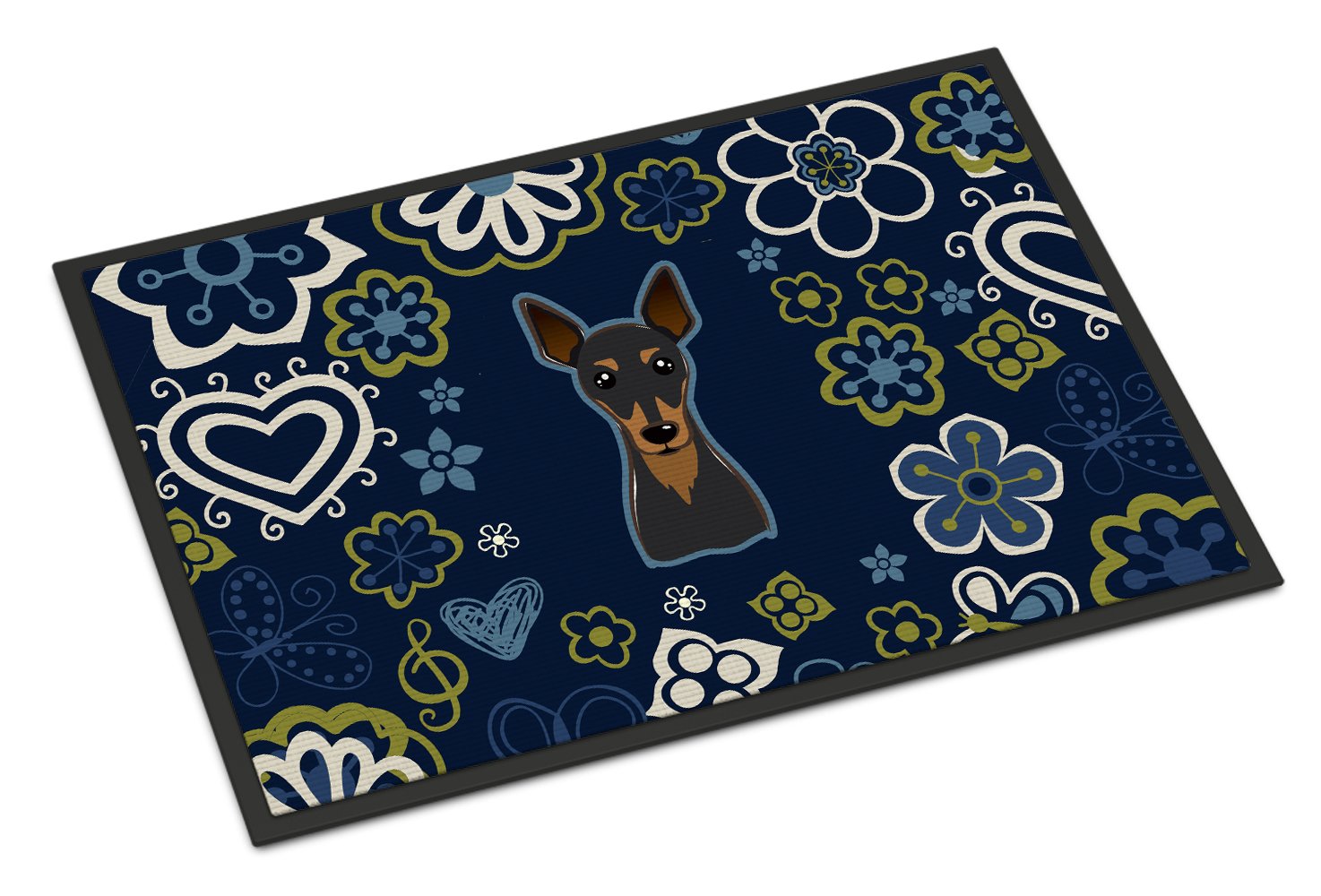 Blue Flowers Min Pin Indoor or Outdoor Mat 24x36 BB5091JMAT by Caroline's Treasures