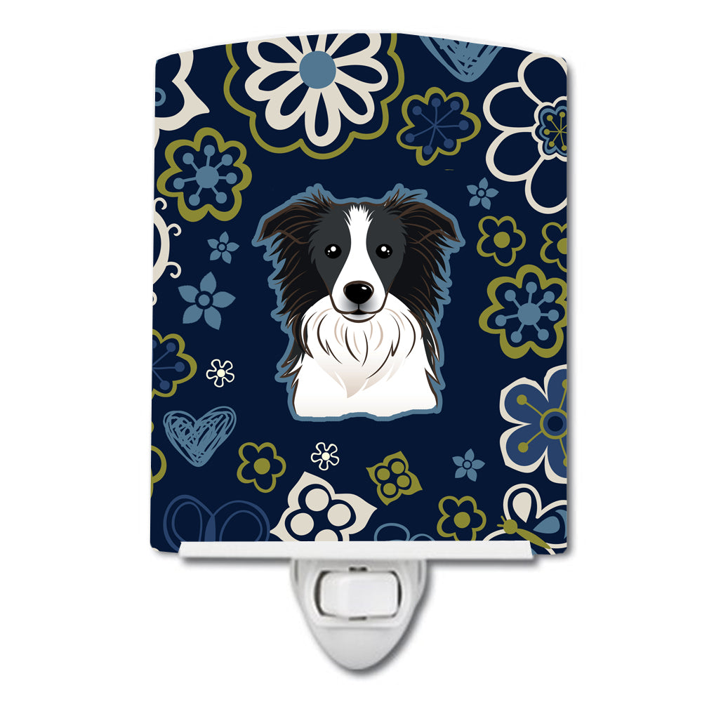 Blue Flowers Border Collie Ceramic Night Light BB5092CNL - the-store.com