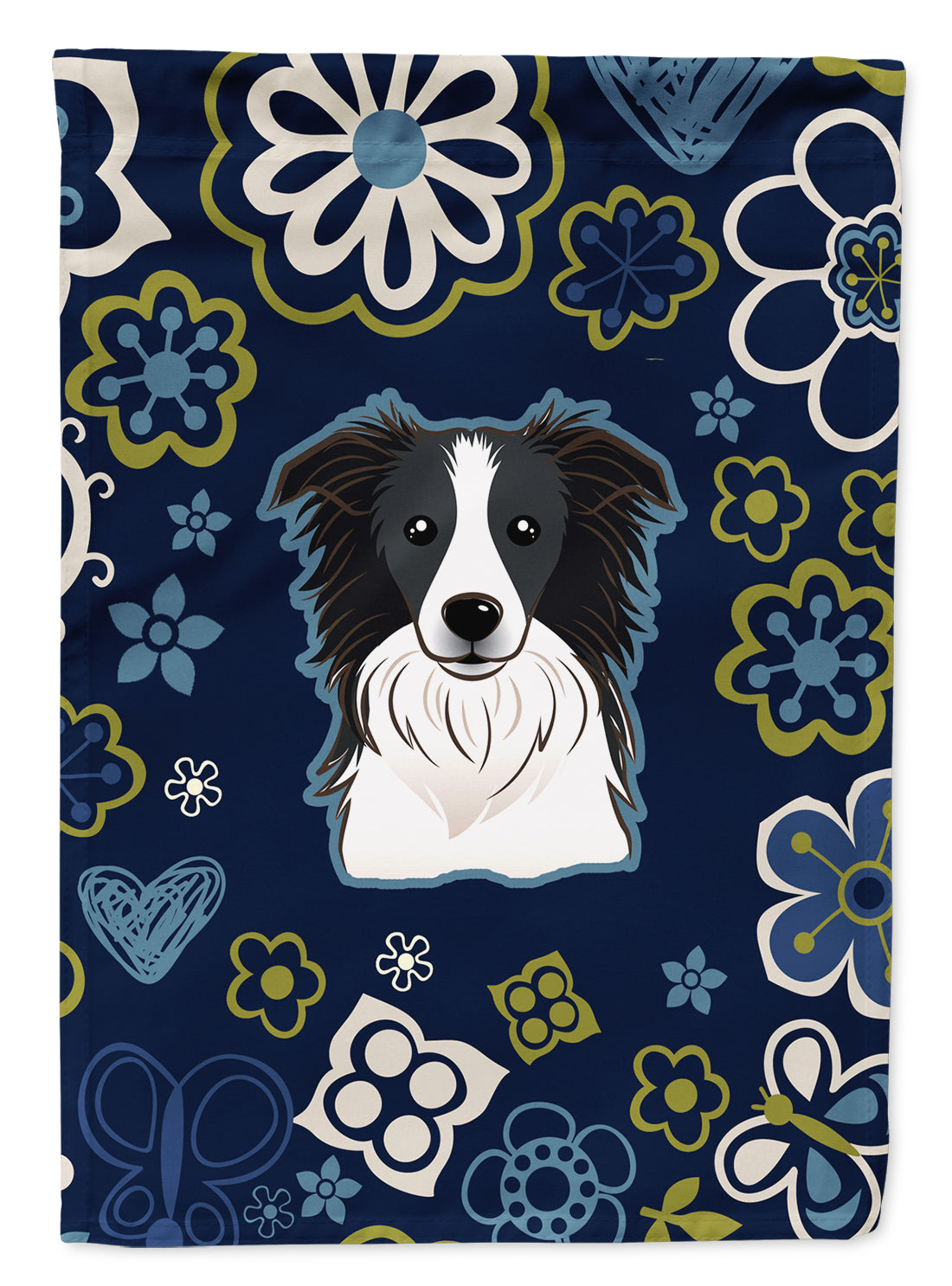 Blue Flowers Border Collie Flag Garden Size  the-store.com.