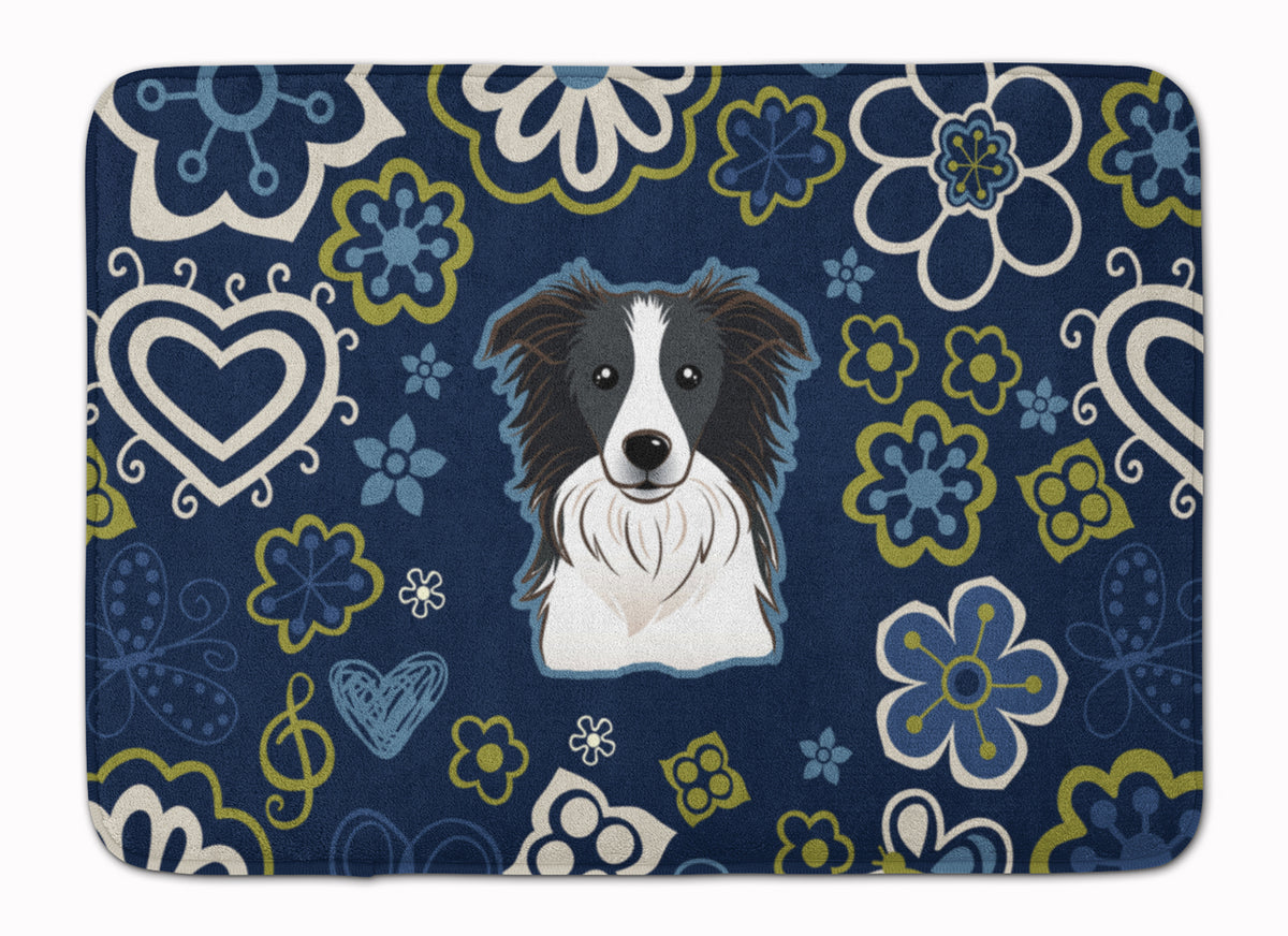 Blue Flowers Border Collie Machine Washable Memory Foam Mat BB5092RUG - the-store.com