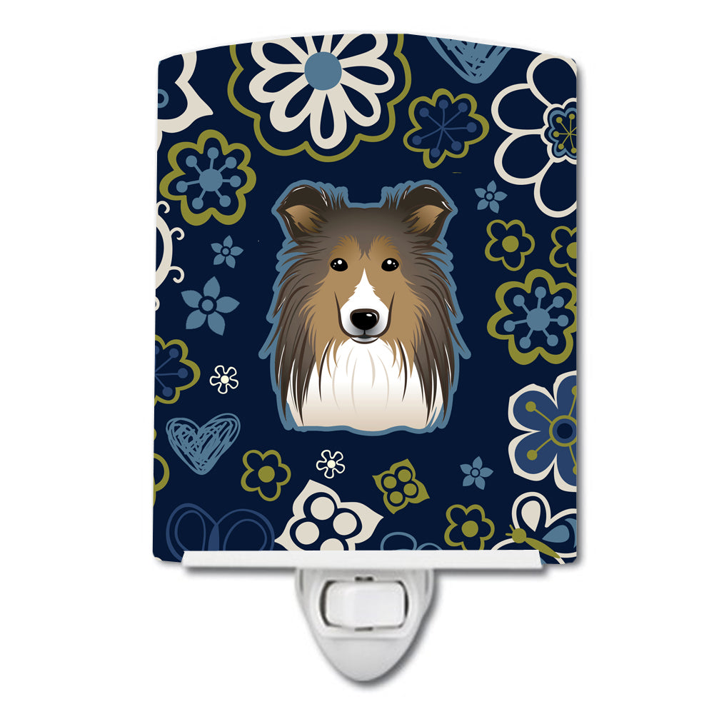 Blue Flowers Sheltie Ceramic Night Light BB5093CNL - the-store.com