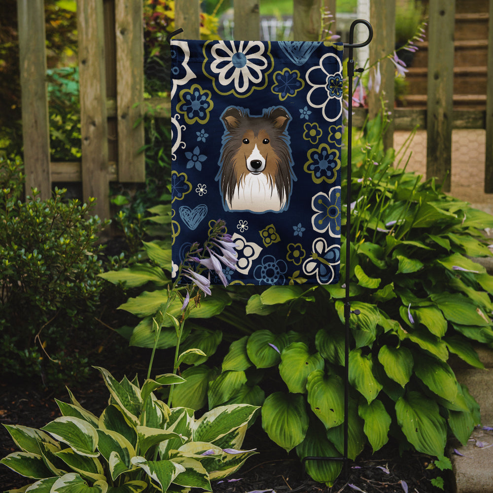 Blue Flowers Sheltie Flag Garden Size BB5093GF  the-store.com.