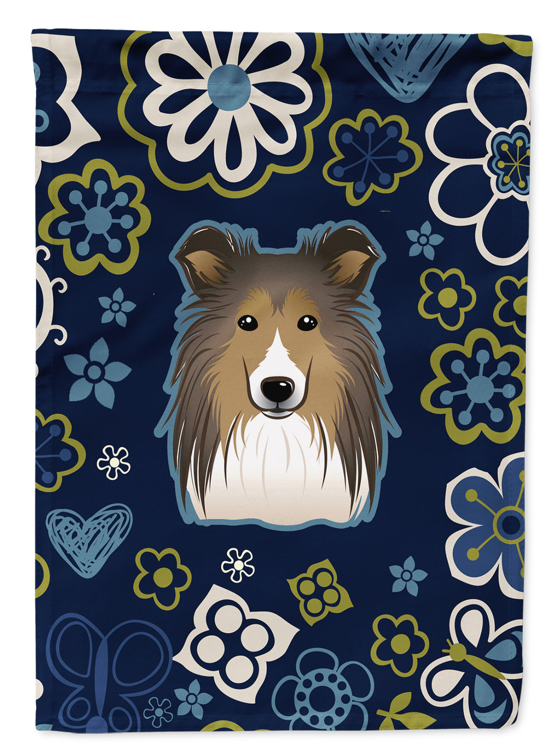 Blue Flowers Sheltie Flag Garden Size BB5093GF  the-store.com.