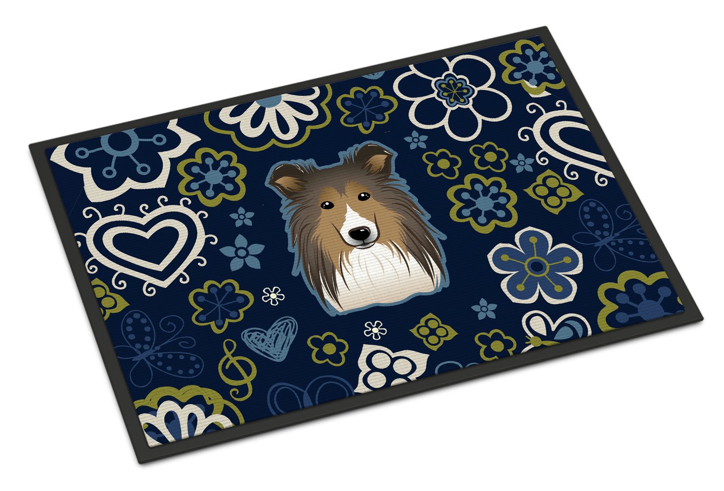 Blue Flowers Sheltie Indoor or Outdoor Mat 24x36 BB5093JMAT by Caroline's Treasures