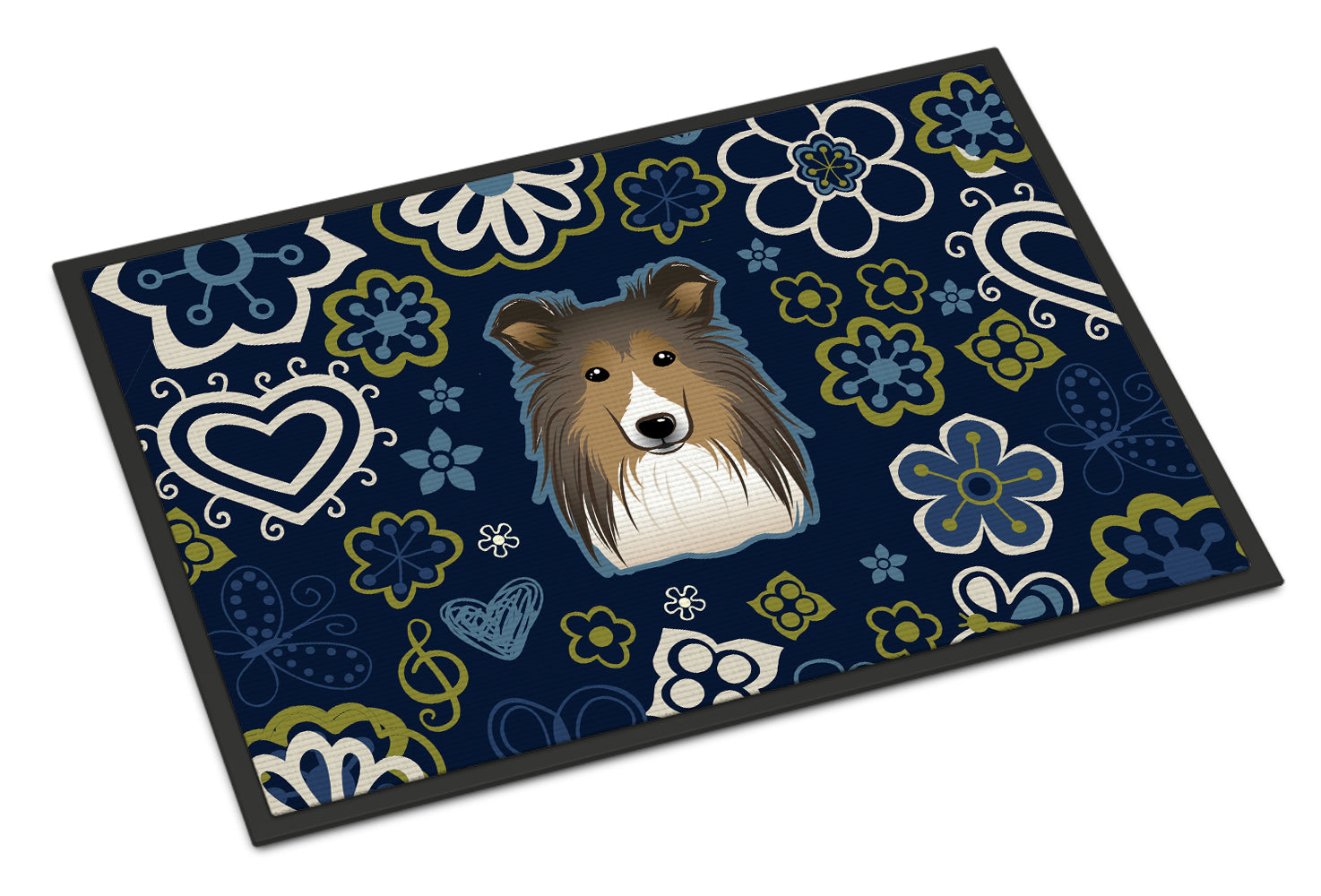 Blue Flowers Sheltie Indoor or Outdoor Mat 18x27 BB5093MAT - the-store.com