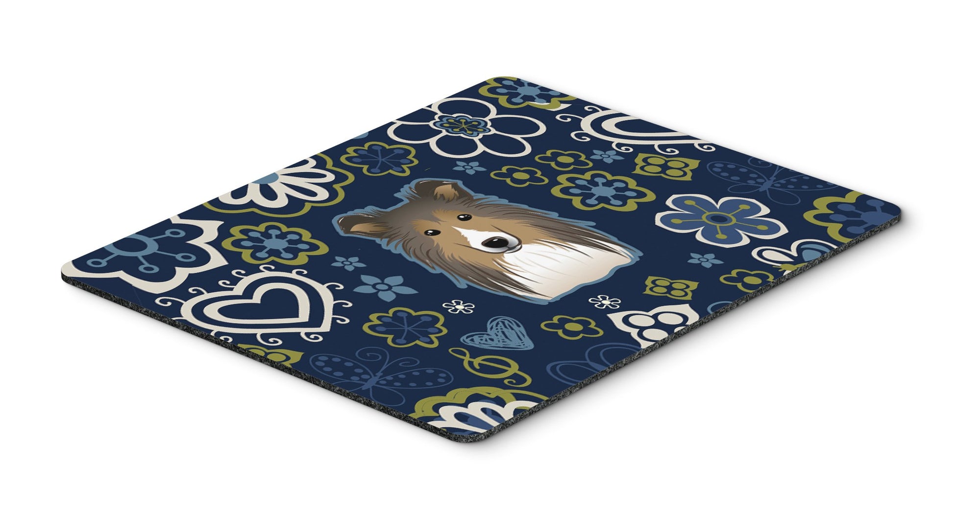 Blue Flowers Sheltie Mouse Pad, Hot Pad or Trivet by Caroline's Treasures