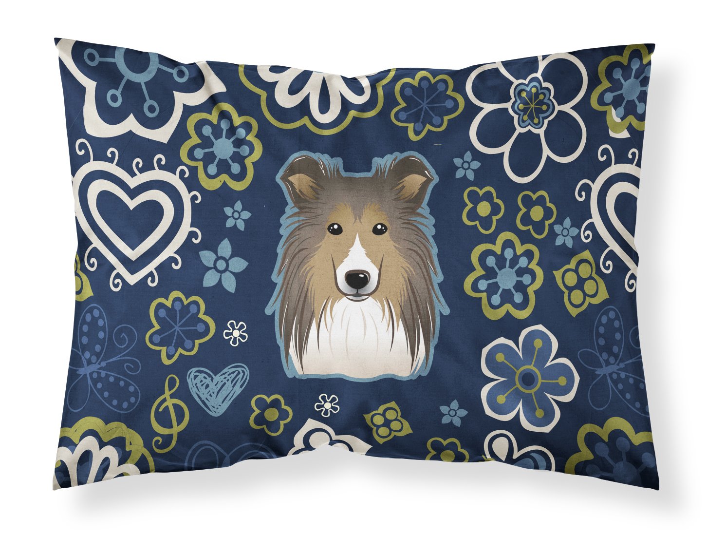 Blue Flowers Sheltie Fabric Standard Pillowcase BB5093PILLOWCASE by Caroline's Treasures