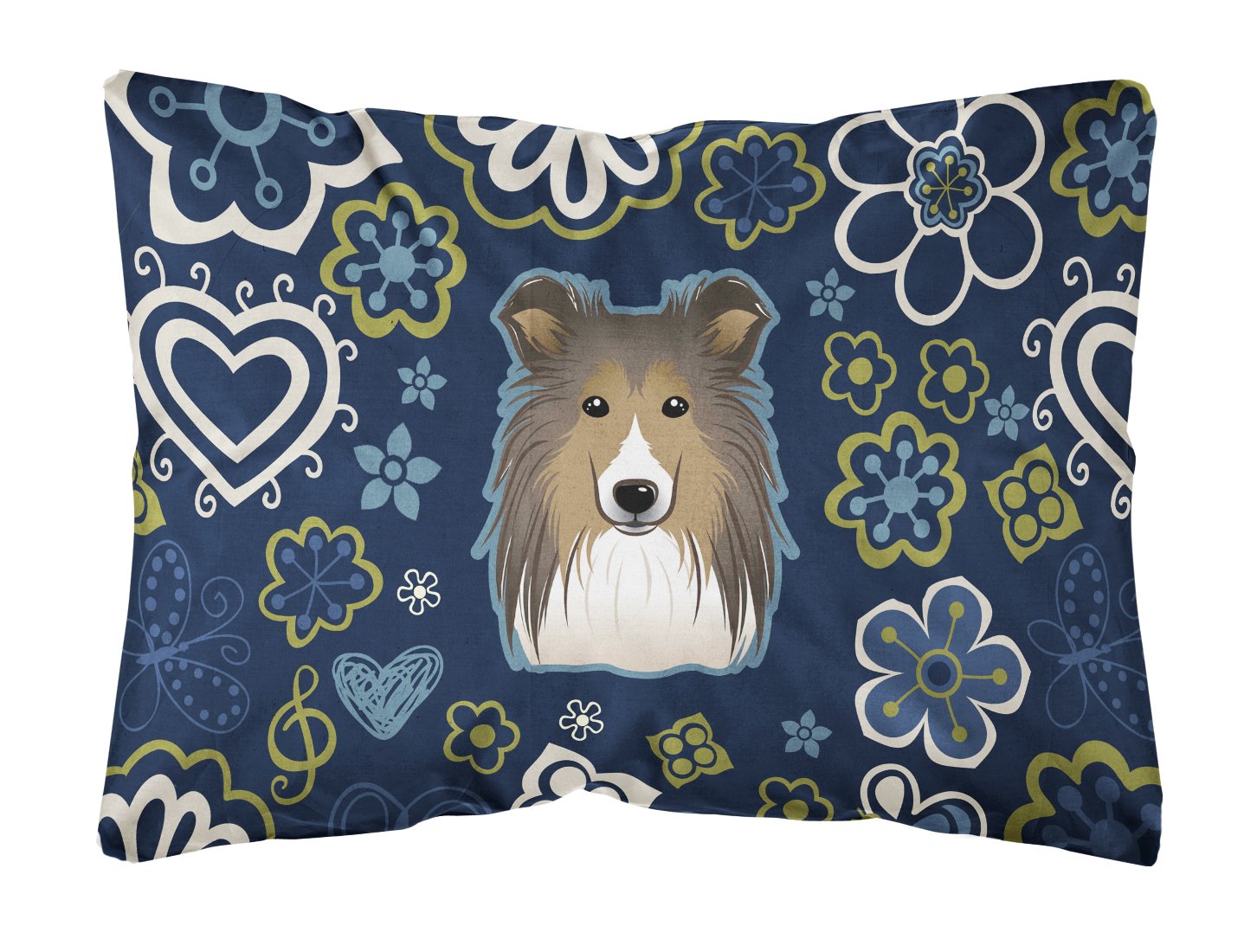 Blue Flowers Sheltie Canvas Fabric Decorative Pillow BB5093PW1216 by Caroline's Treasures