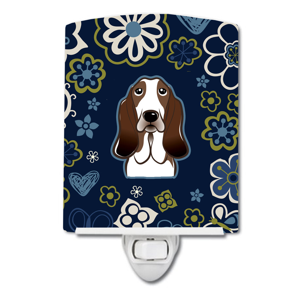 Blue Flowers Basset Hound Ceramic Night Light BB5094CNL - the-store.com