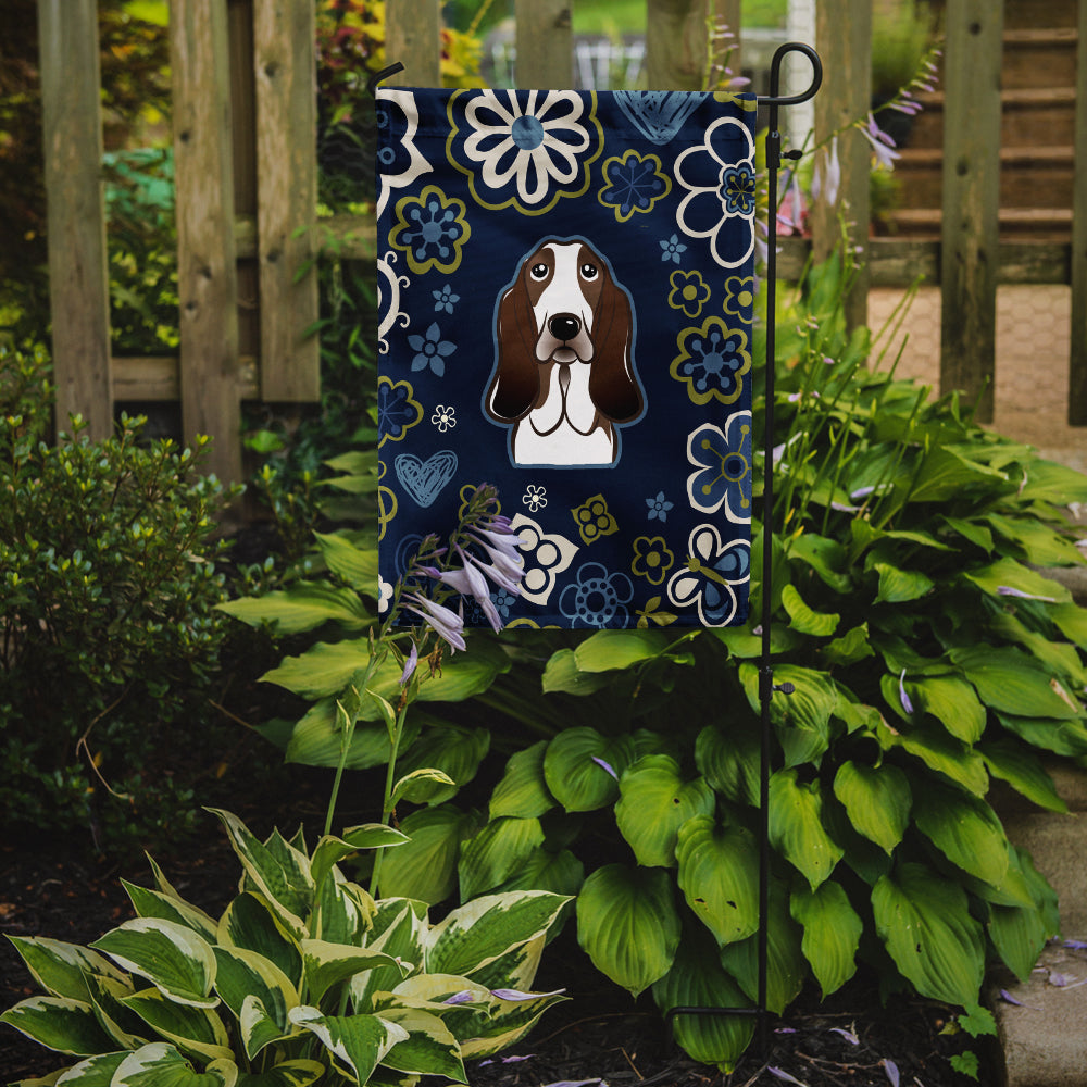 Blue Flowers Basset Hound Flag Garden Size BB5094GF  the-store.com.