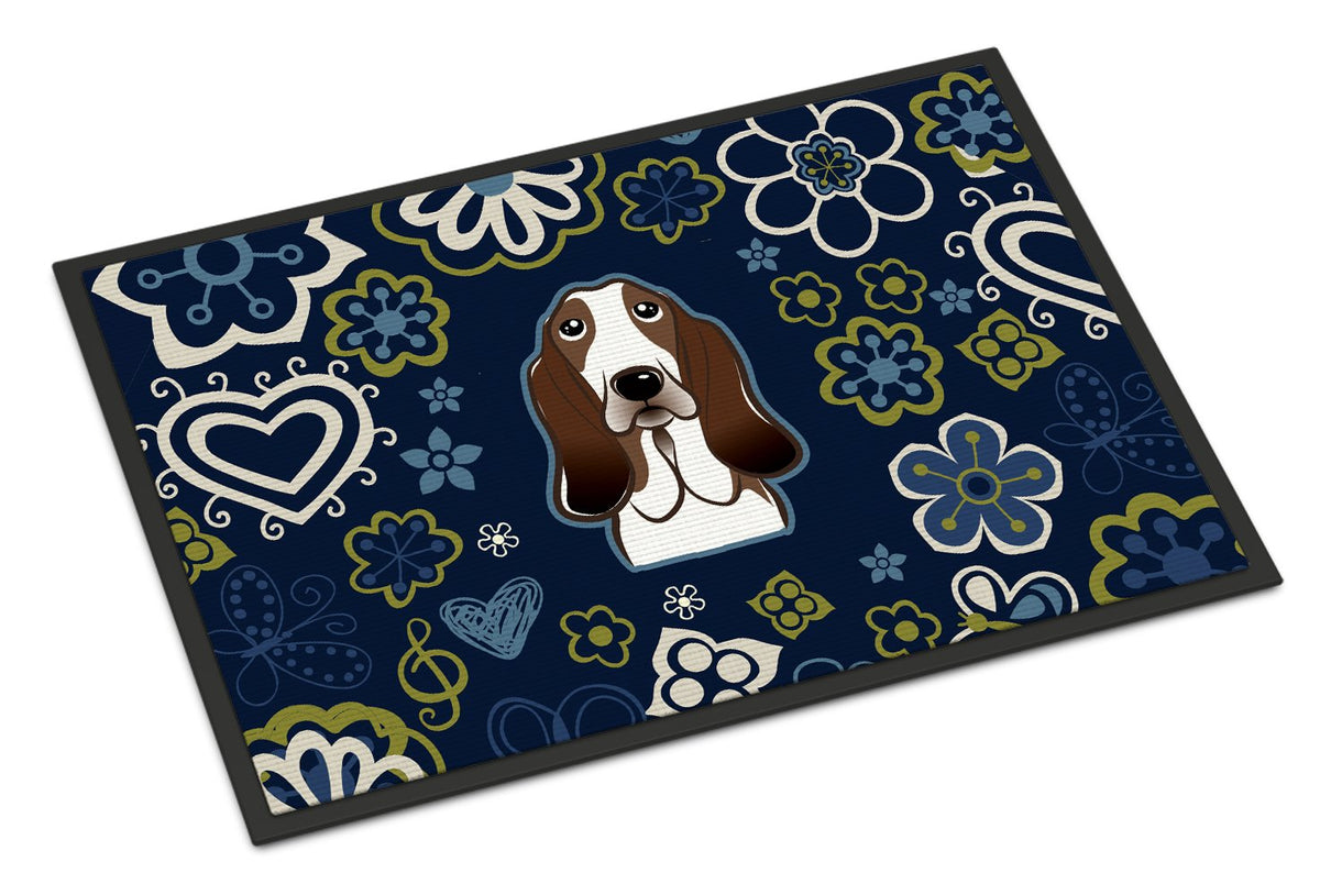 Blue Flowers Basset Hound Indoor or Outdoor Mat 24x36 BB5094JMAT by Caroline&#39;s Treasures