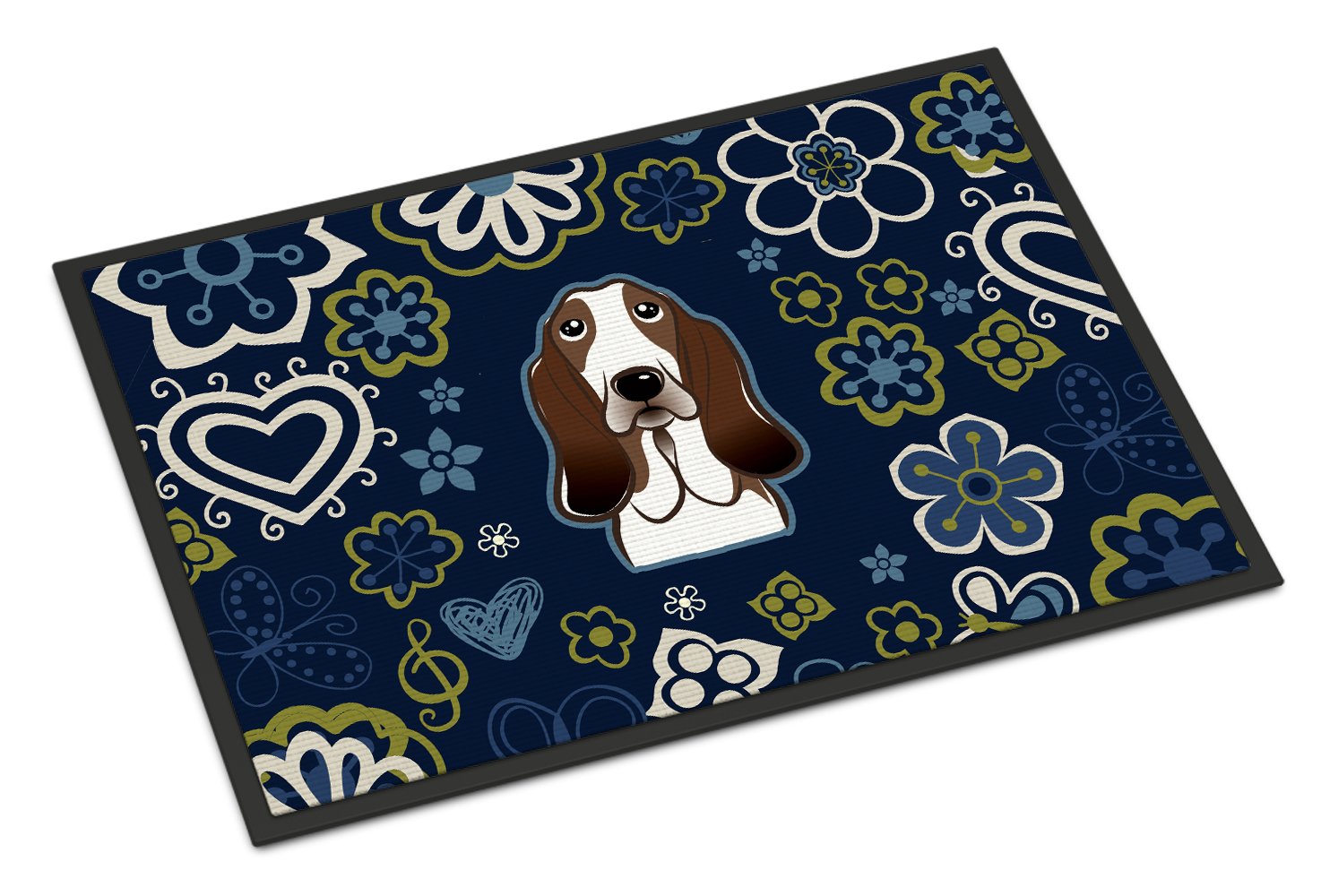 Blue Flowers Basset Hound Indoor or Outdoor Mat 24x36 BB5094JMAT by Caroline's Treasures