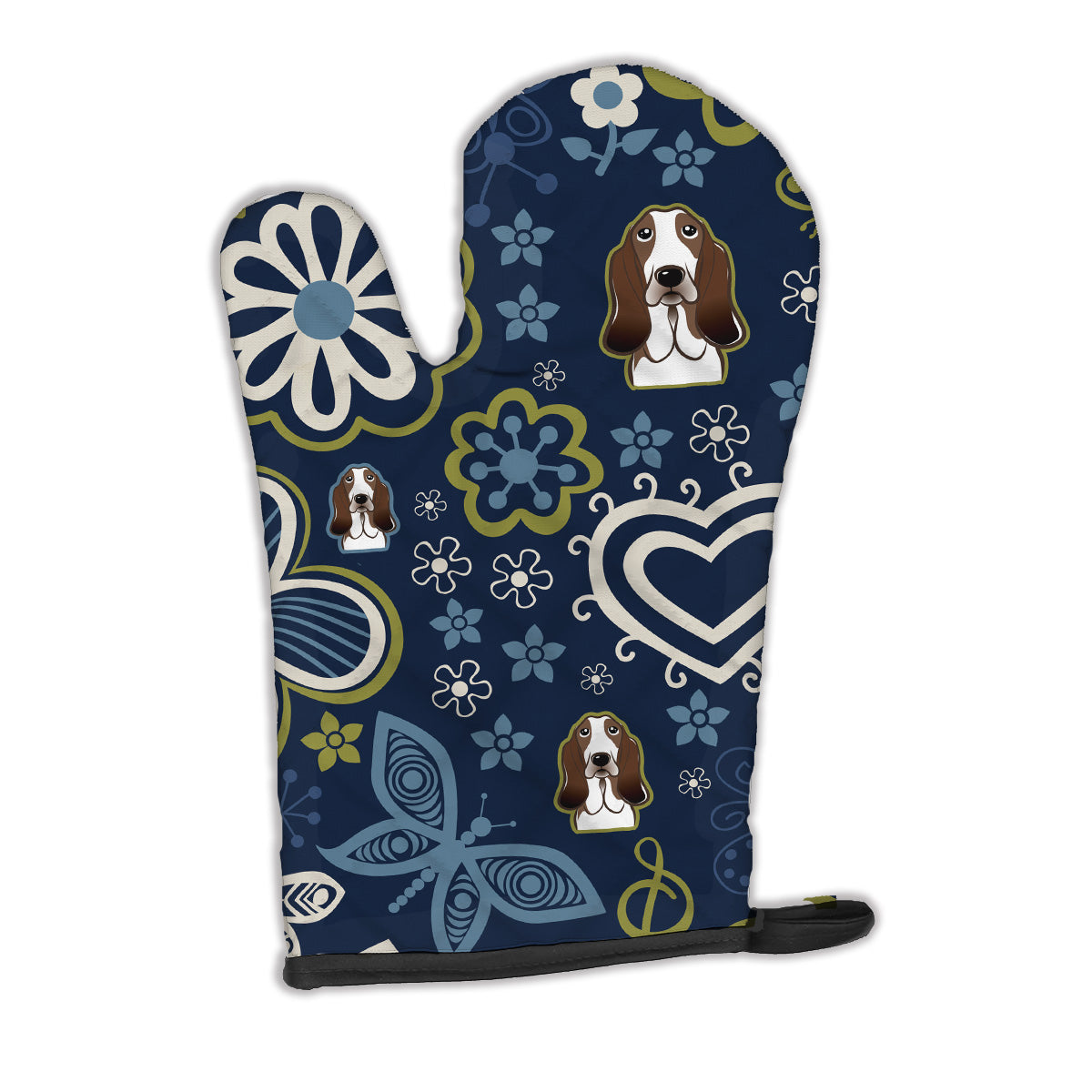 Blue Flowers Basset Hound Oven Mitt BB5094OVMT  the-store.com.