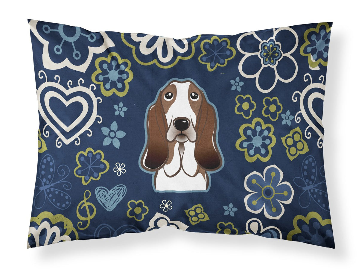 Blue Flowers Basset Hound Fabric Standard Pillowcase BB5094PILLOWCASE by Caroline&#39;s Treasures