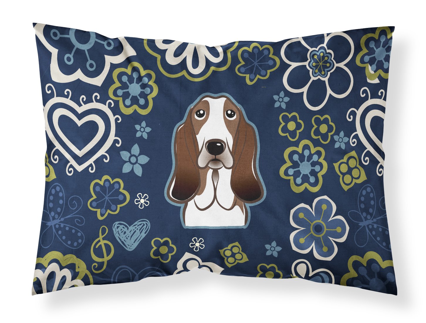 Blue Flowers Basset Hound Fabric Standard Pillowcase BB5094PILLOWCASE by Caroline's Treasures