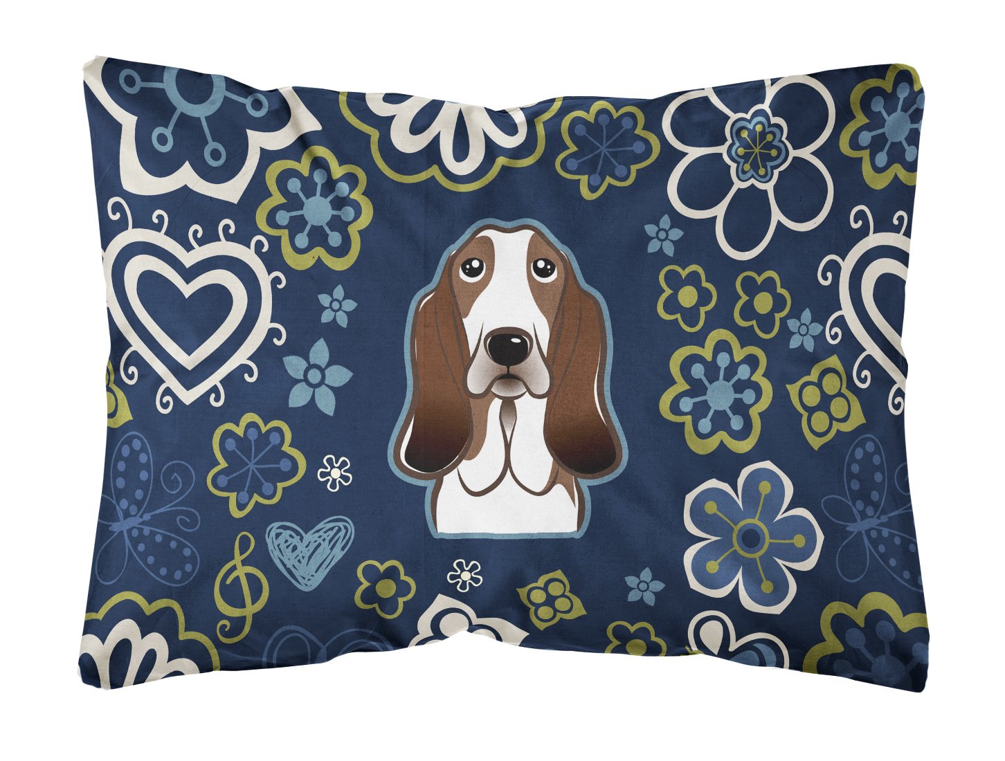 Blue Flowers Basset Hound Canvas Fabric Decorative Pillow BB5094PW1216 by Caroline's Treasures