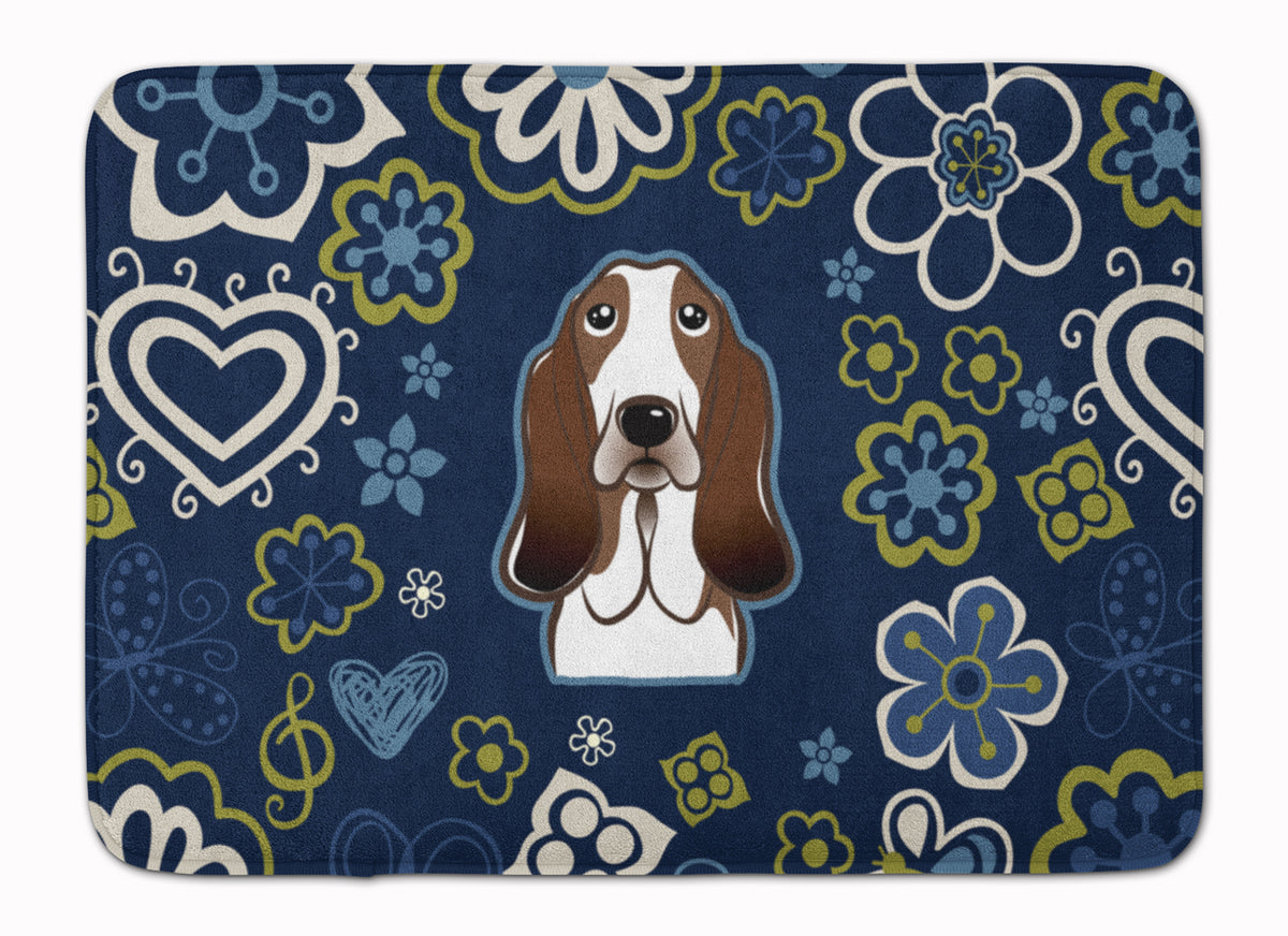 Blue Flowers Basset Hound Machine Washable Memory Foam Mat BB5094RUG - the-store.com