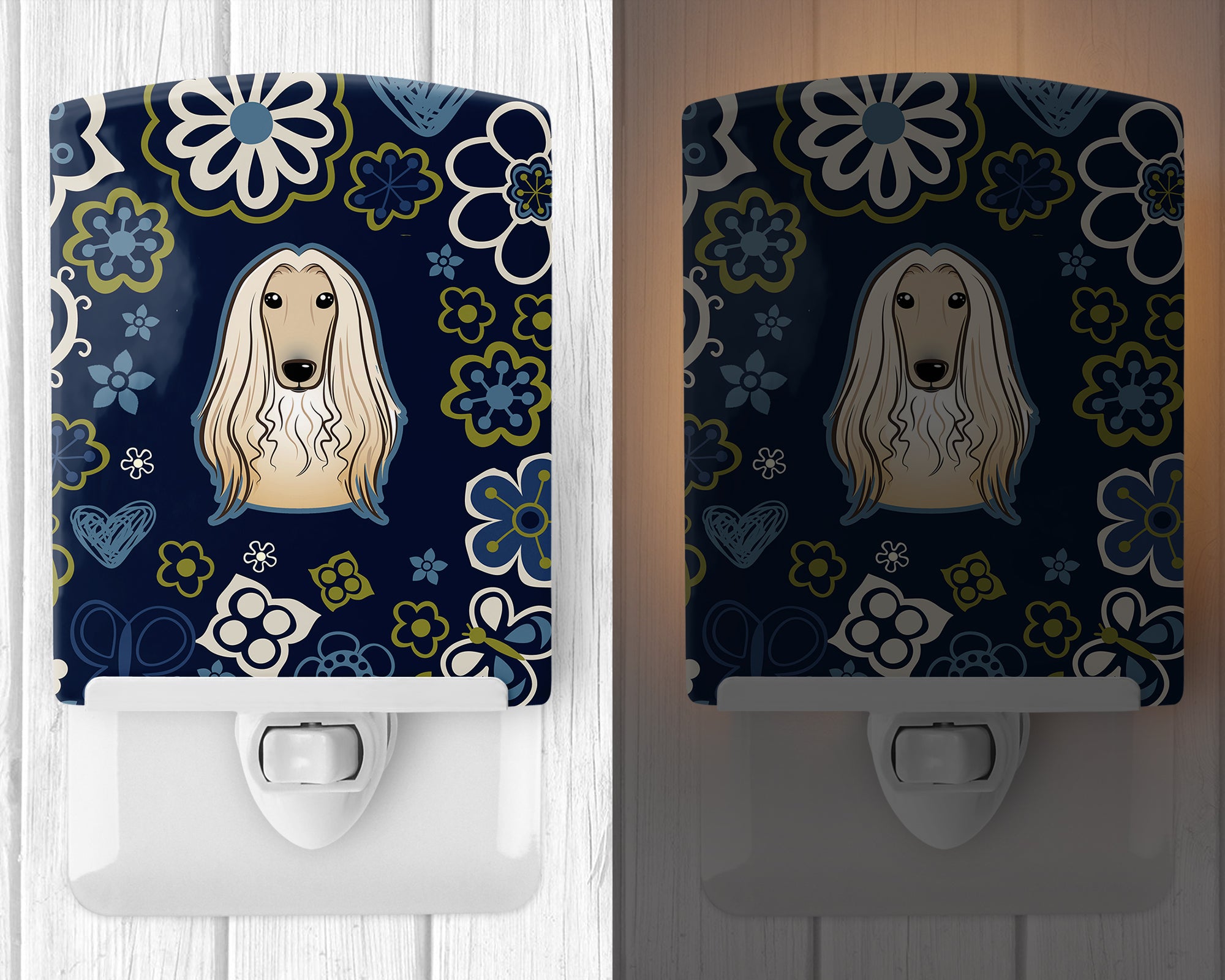 Blue Flowers Afghan Hound Ceramic Night Light BB5095CNL - the-store.com