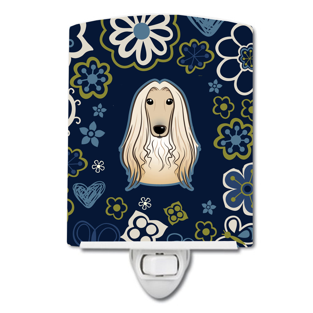 Blue Flowers Afghan Hound Ceramic Night Light BB5095CNL - the-store.com