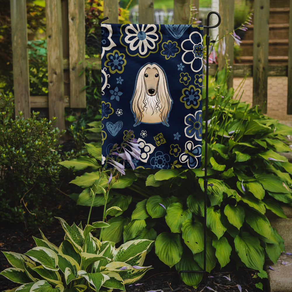 Blue Flowers Afghan Hound Flag Garden Size  the-store.com.